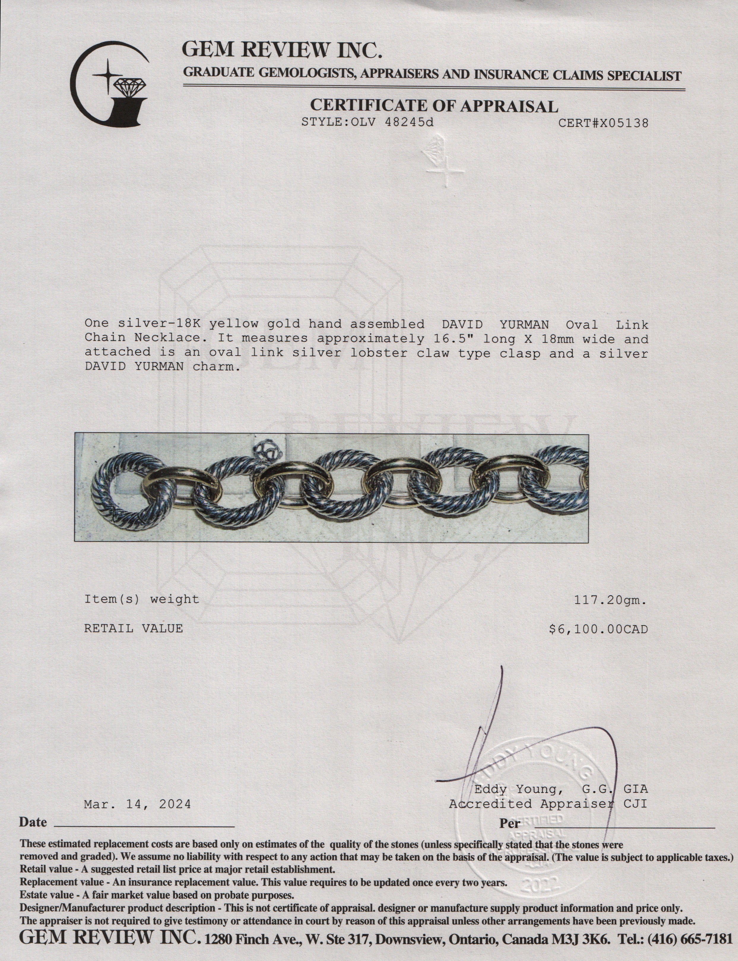 David Yurman Sterling Silver & 18k Yellow Gold Oval Link Chain Necklace