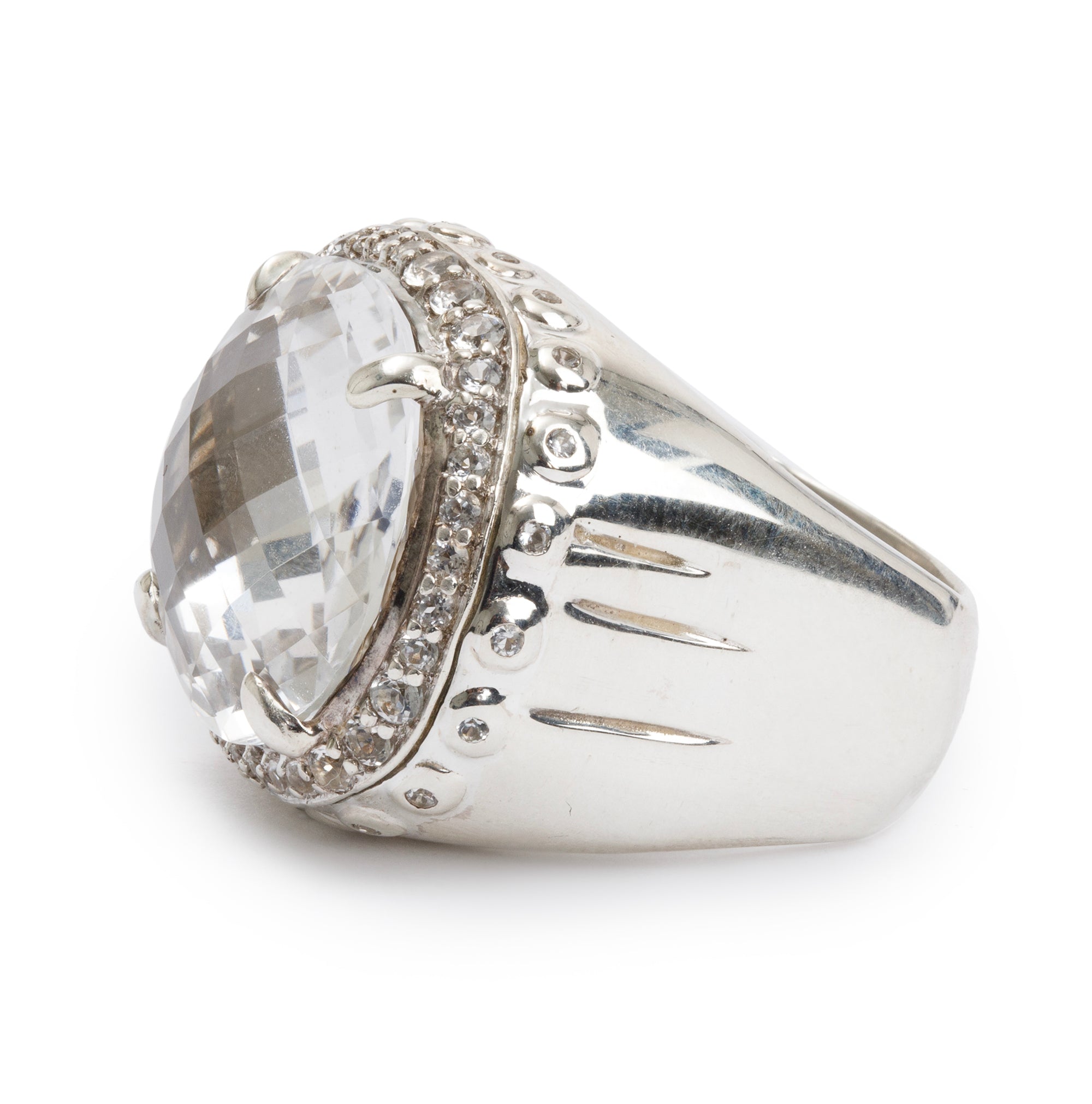 John Hardy Sterling Silver Bamboo White Topaz & Sapphire Dome Ring, Size 7