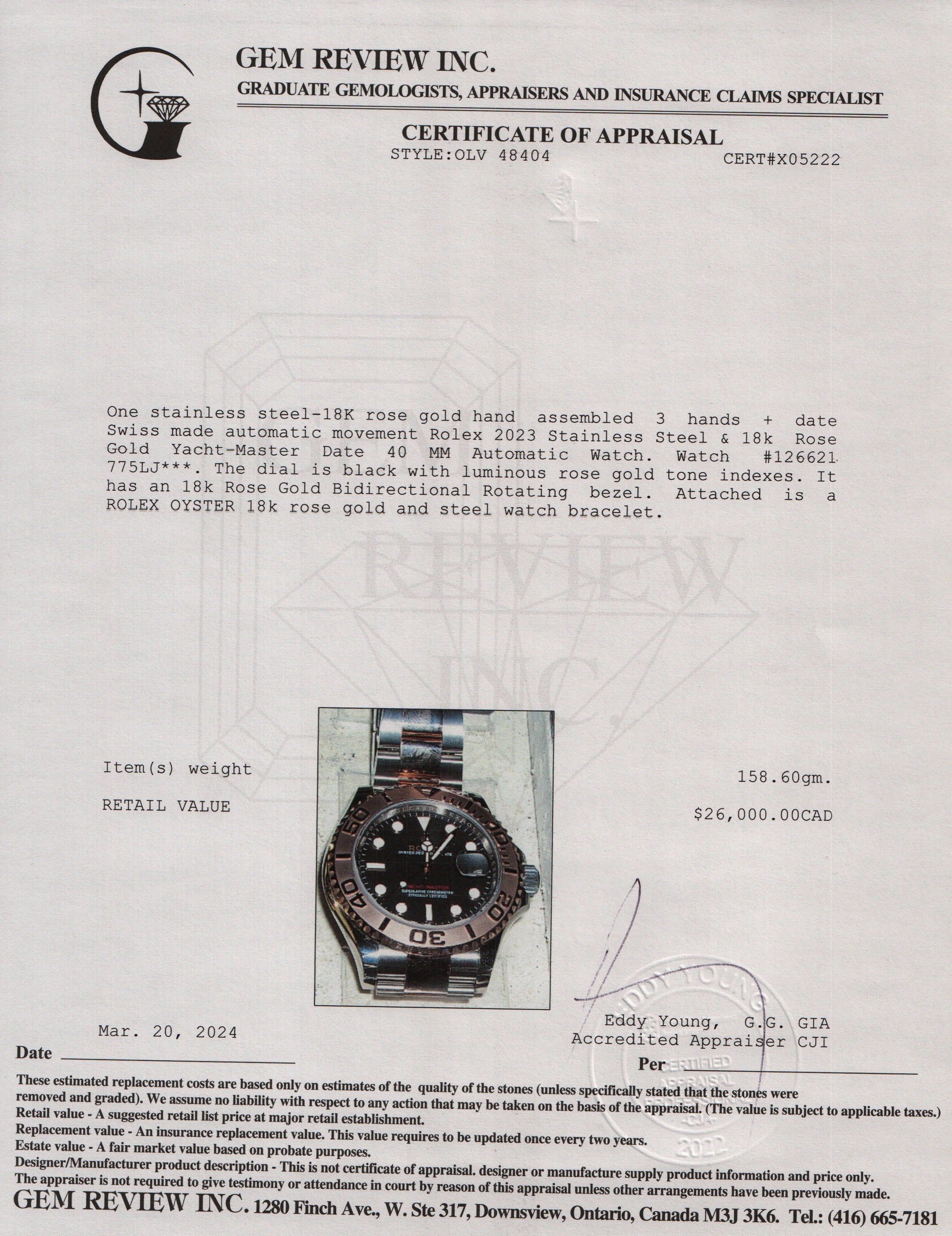 Rolex 2023 Stainless Steel & 18k Rose Gold Yacht-Master Date 40 MM Automatic Watch w/ Box & Papers