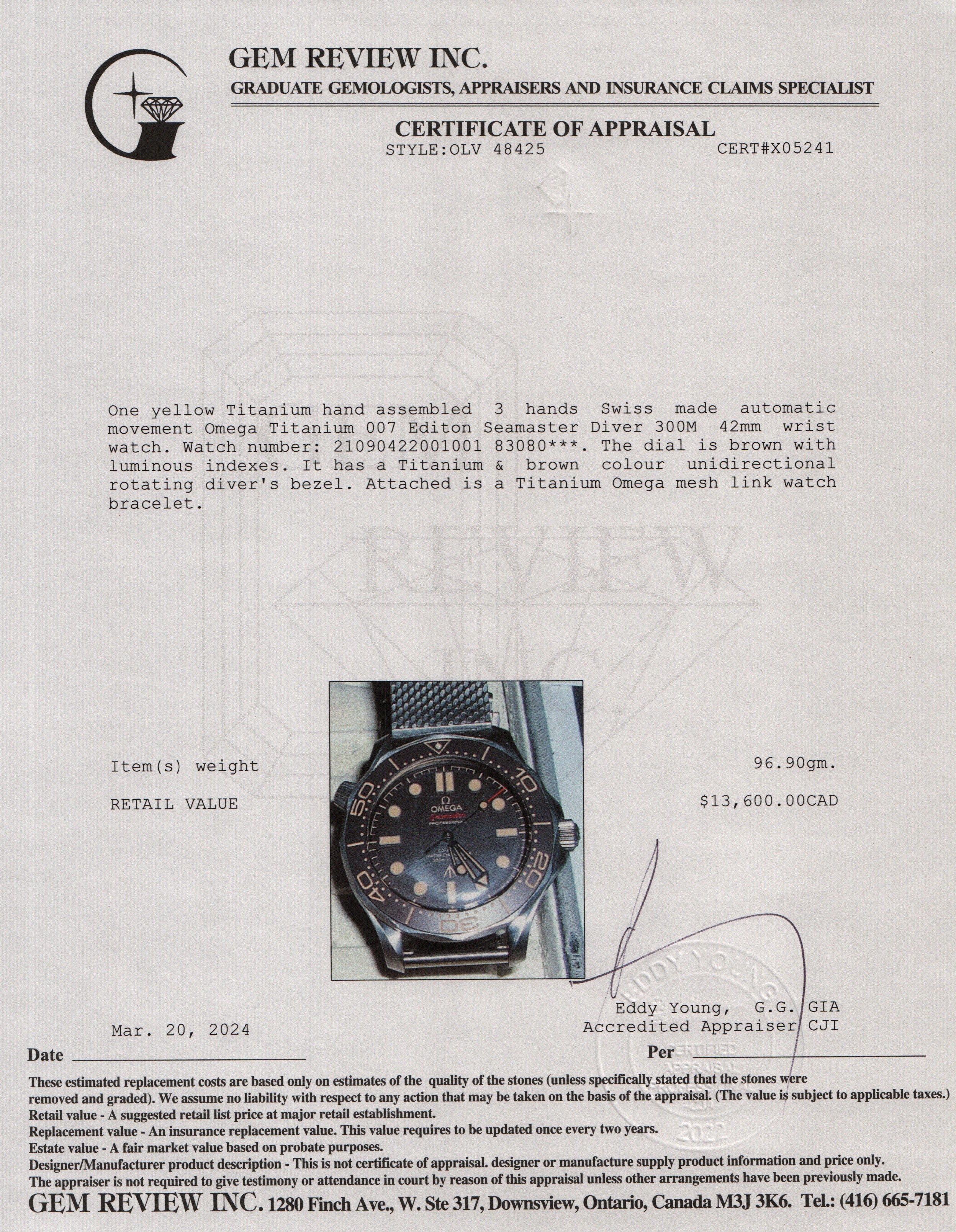 Omega Titanium 007 Editon Seamaster Diver 300M 42 MM Automatic Watch w/ Papers