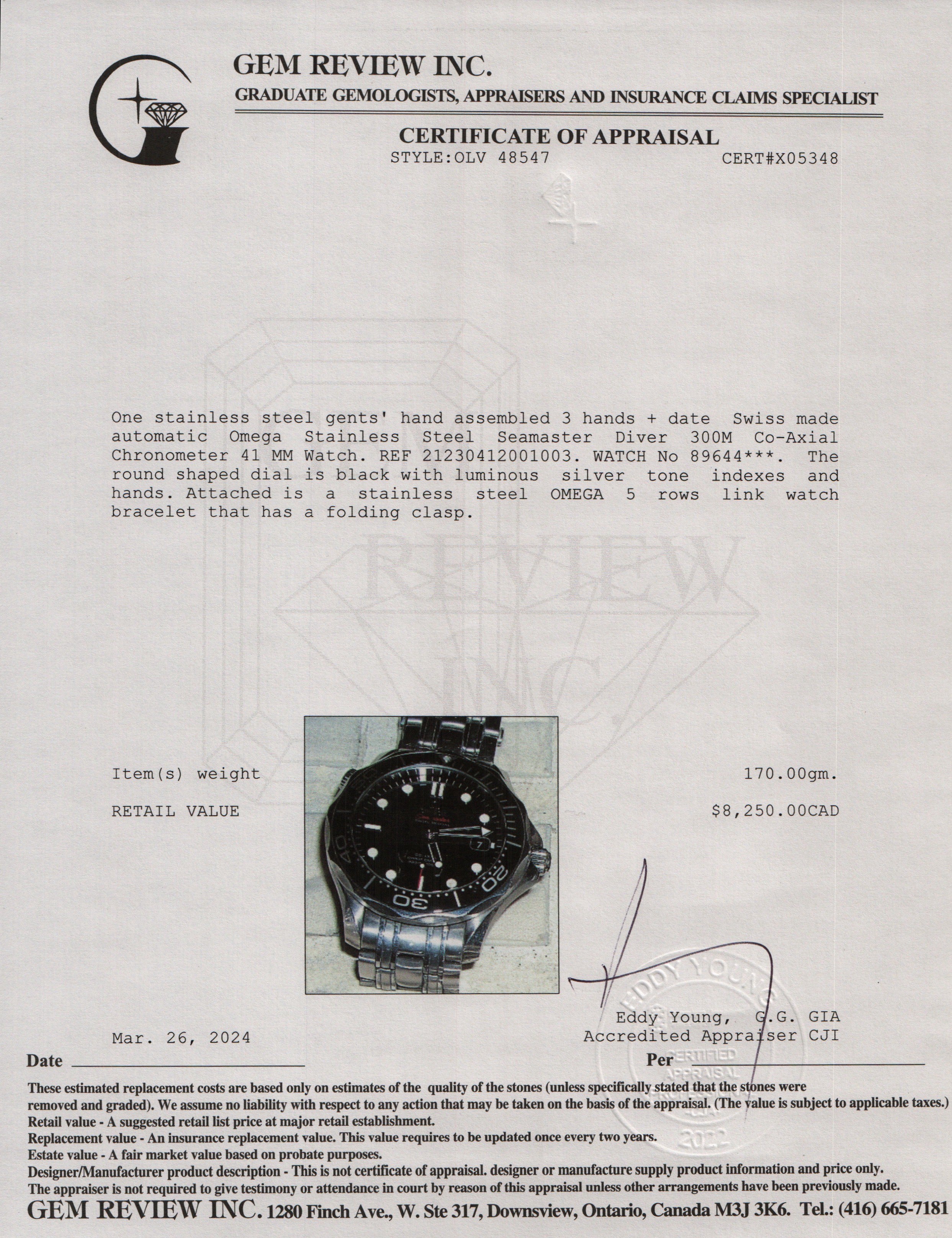Omega Stainless Steel Seamaster Diver 300M Co-Axial Chronometer 41 MM Watch