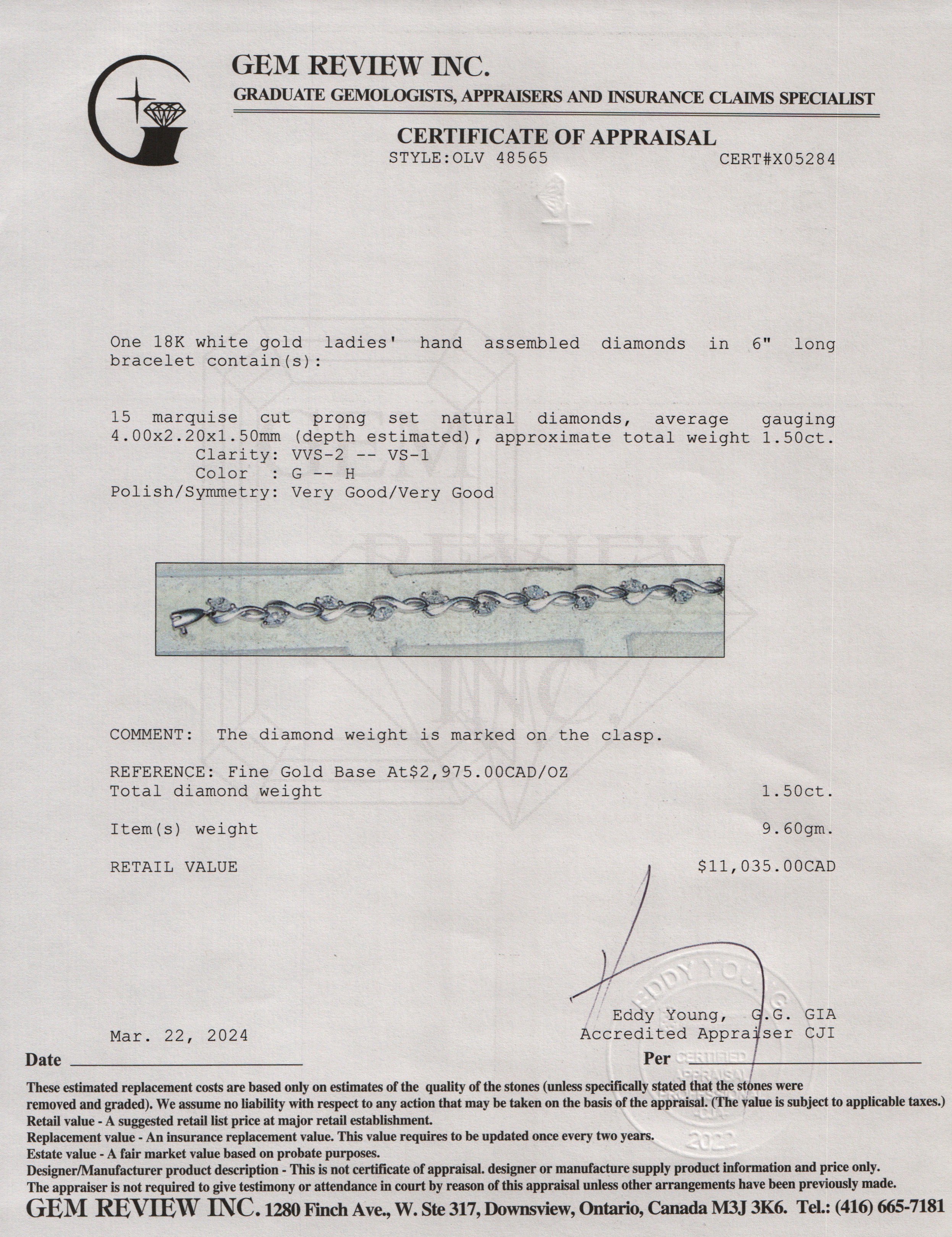 18k White Gold 1.50 tcw. Diamond Bracelet