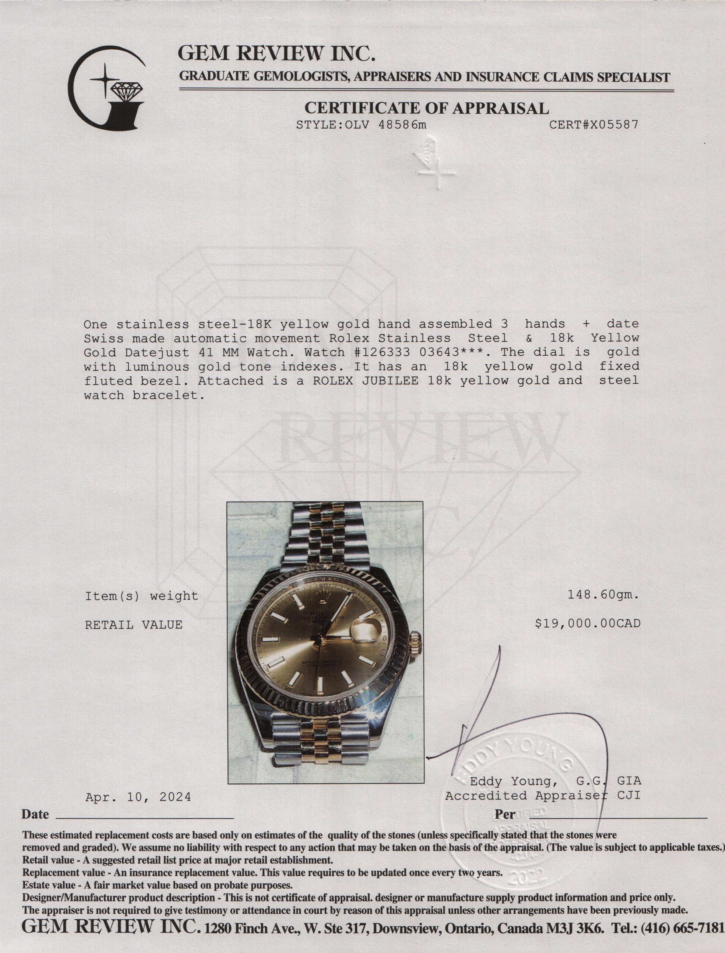 Rolex Stainless Steel & 18k Yellow Gold Datejust 41 MM Watch