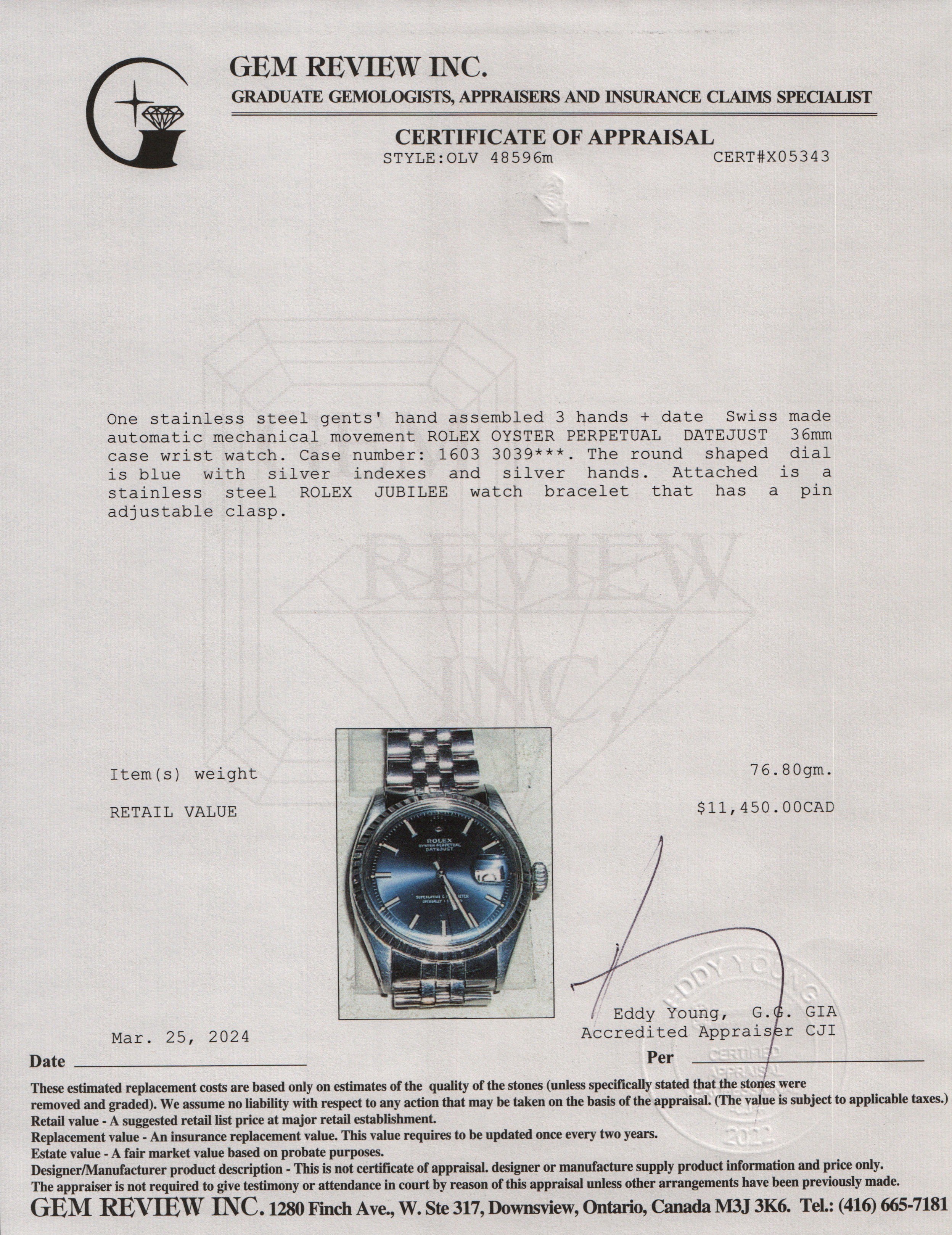 Rolex Stainless Steel Datejust 36 MM Watch