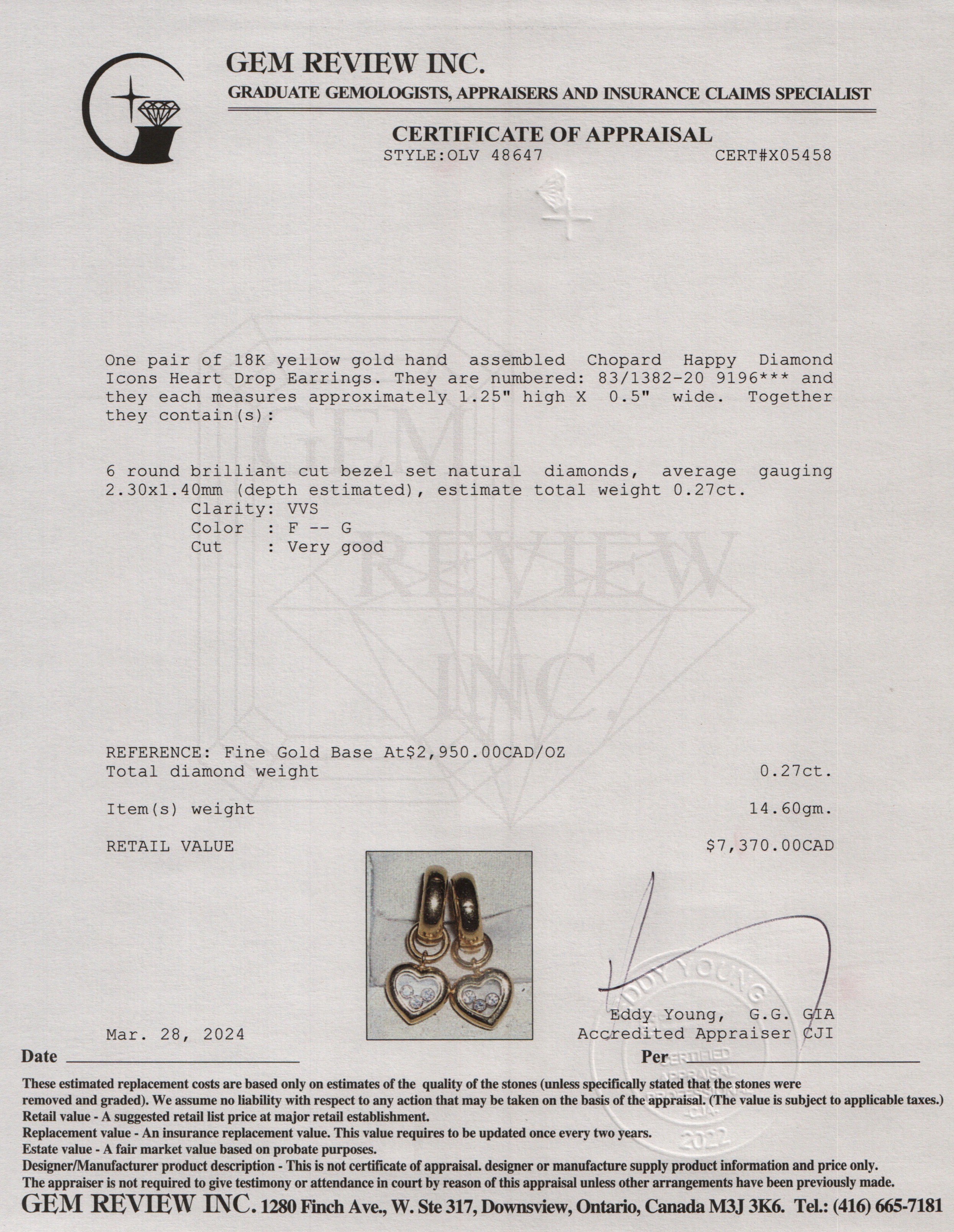 Chopard 18k Yellow Gold Happy Diamond Icons Heart Drop Earrings