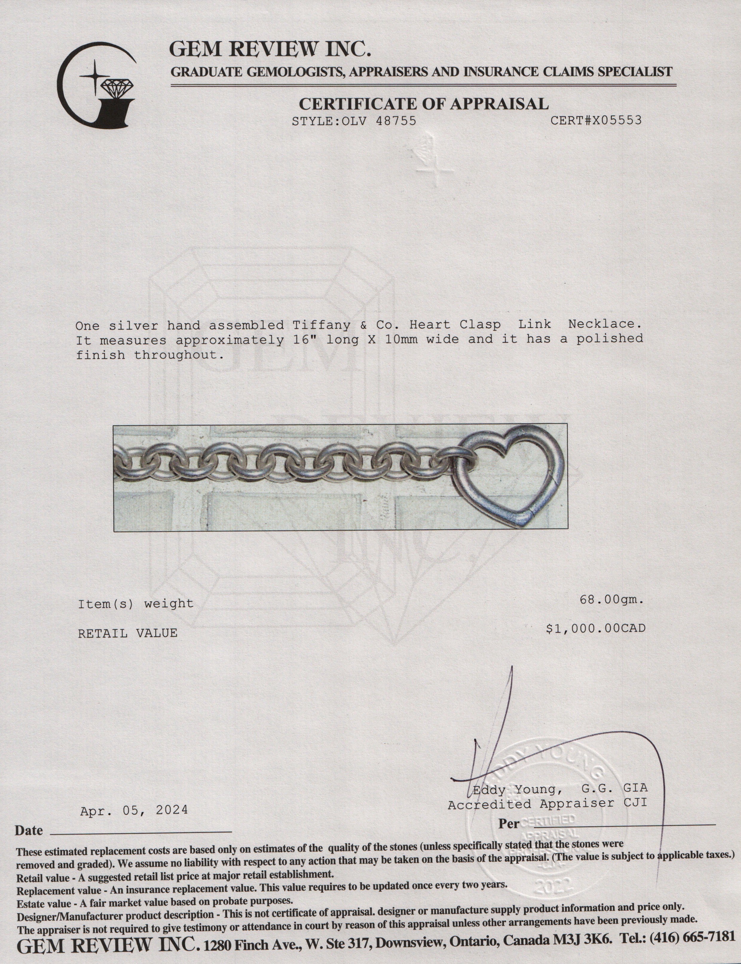 Tiffany & Co. Sterling Silver Heart Clasp Link Necklace