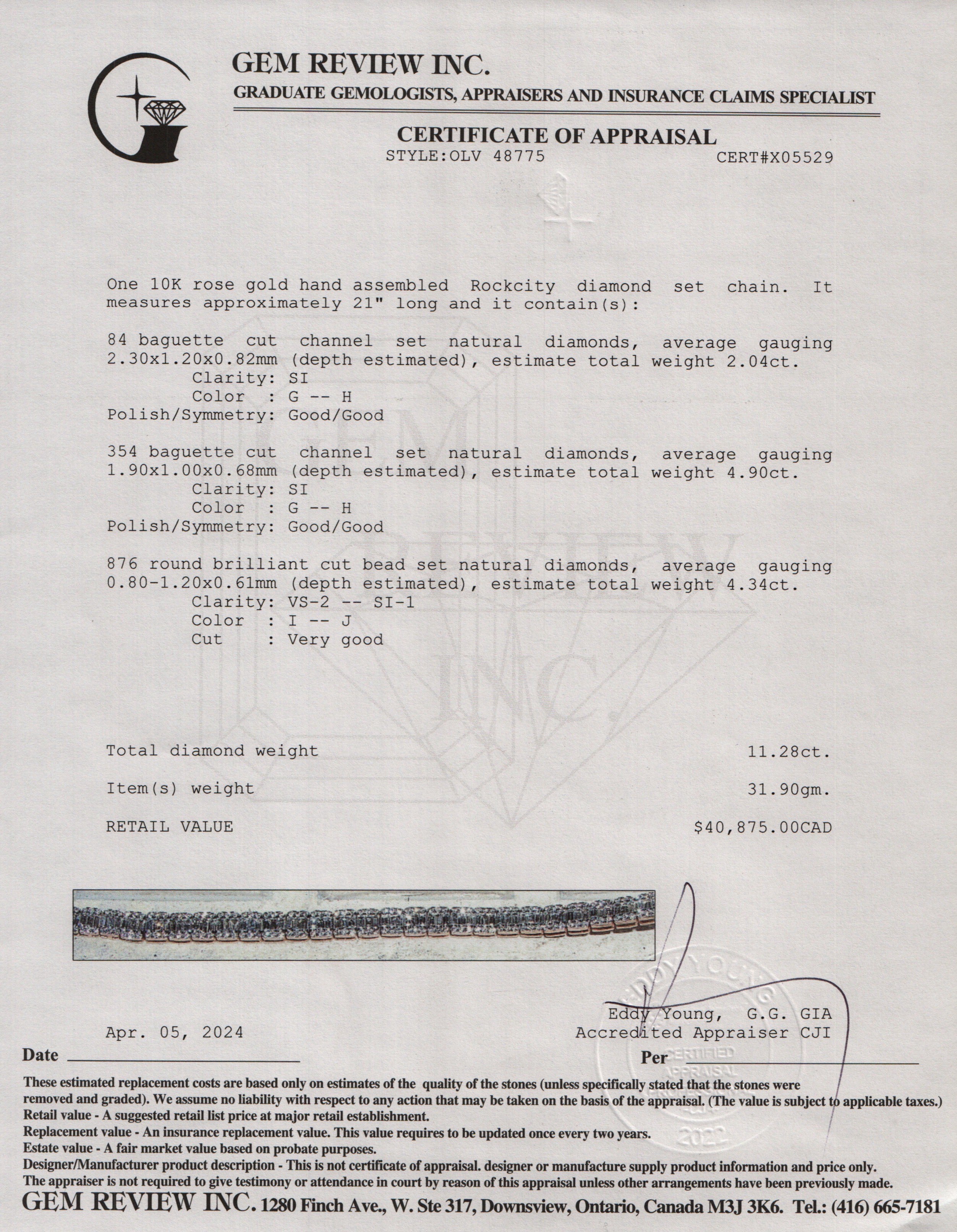 Rock City 10k Rose Gold 11.28 tcw. Diamond Tennis Necklace w/ Box