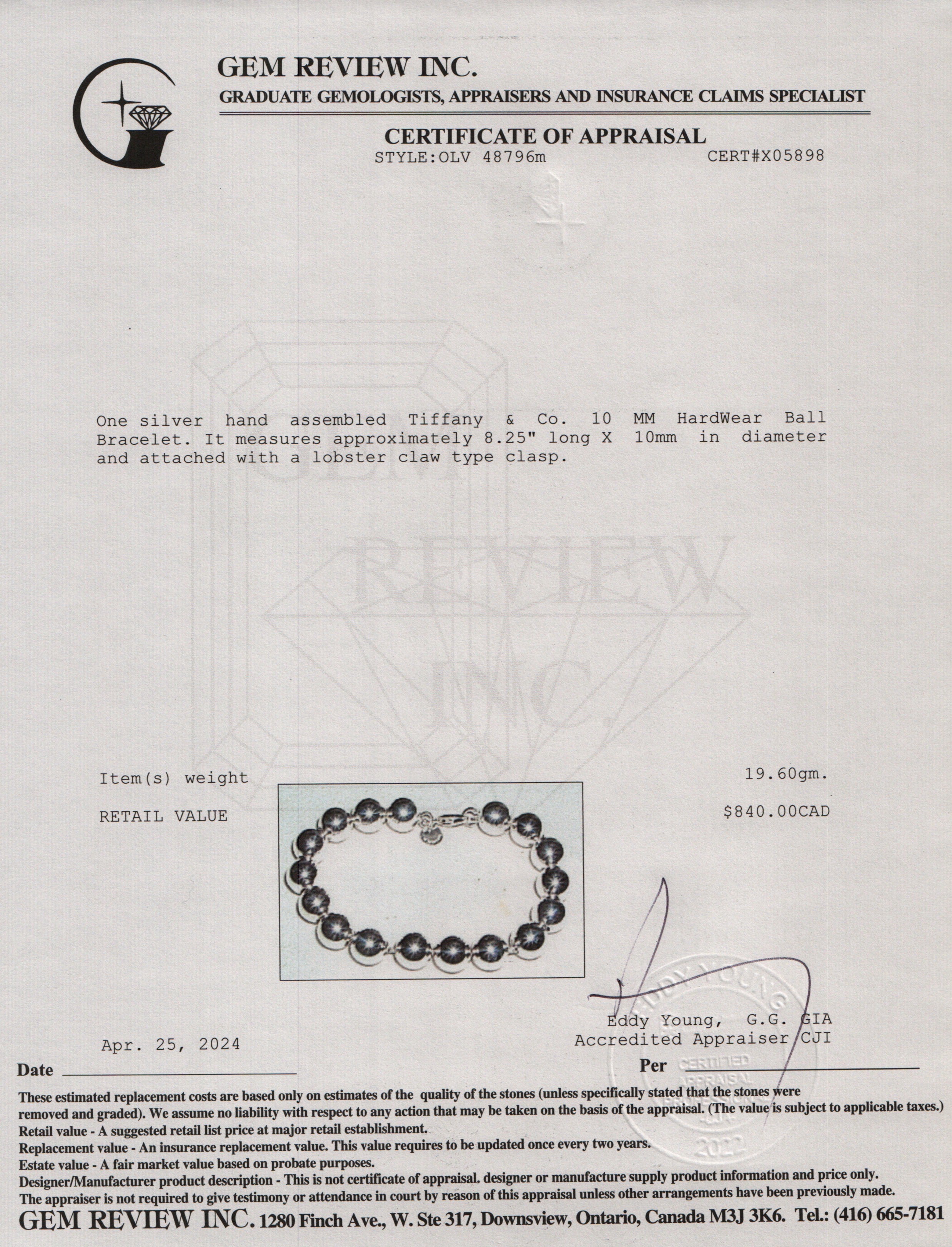 Tiffany & Co. Sterling Silver 10 MM HardWear Ball Bracelet