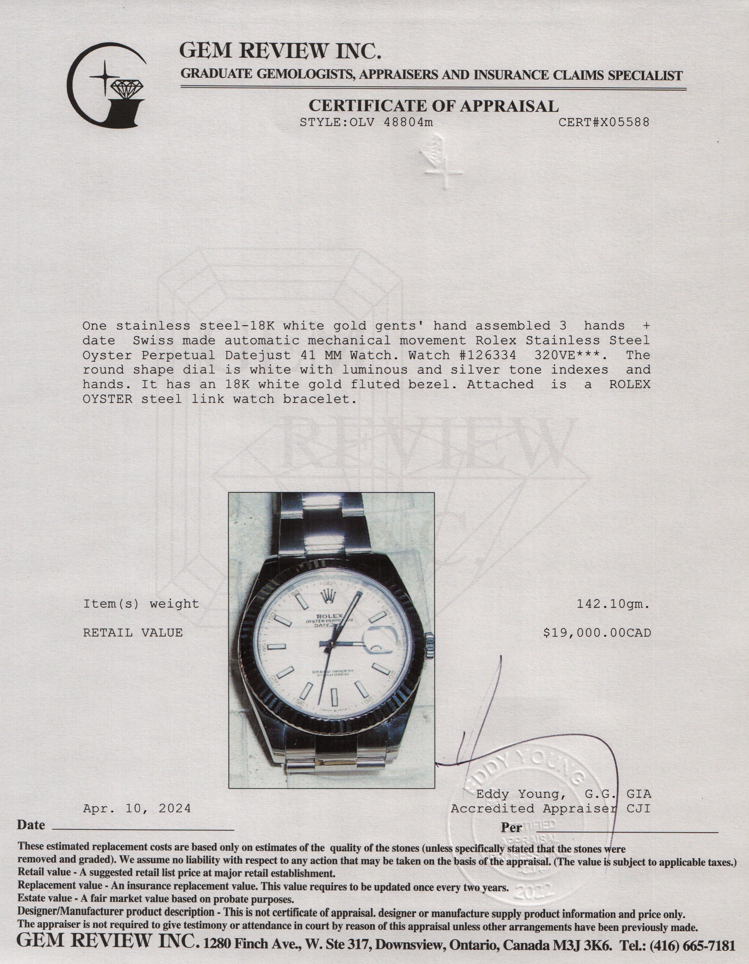 Rolex Stainless Steel Oyster Perpetual Datejust 41 MM Watch w/ Box & Papers