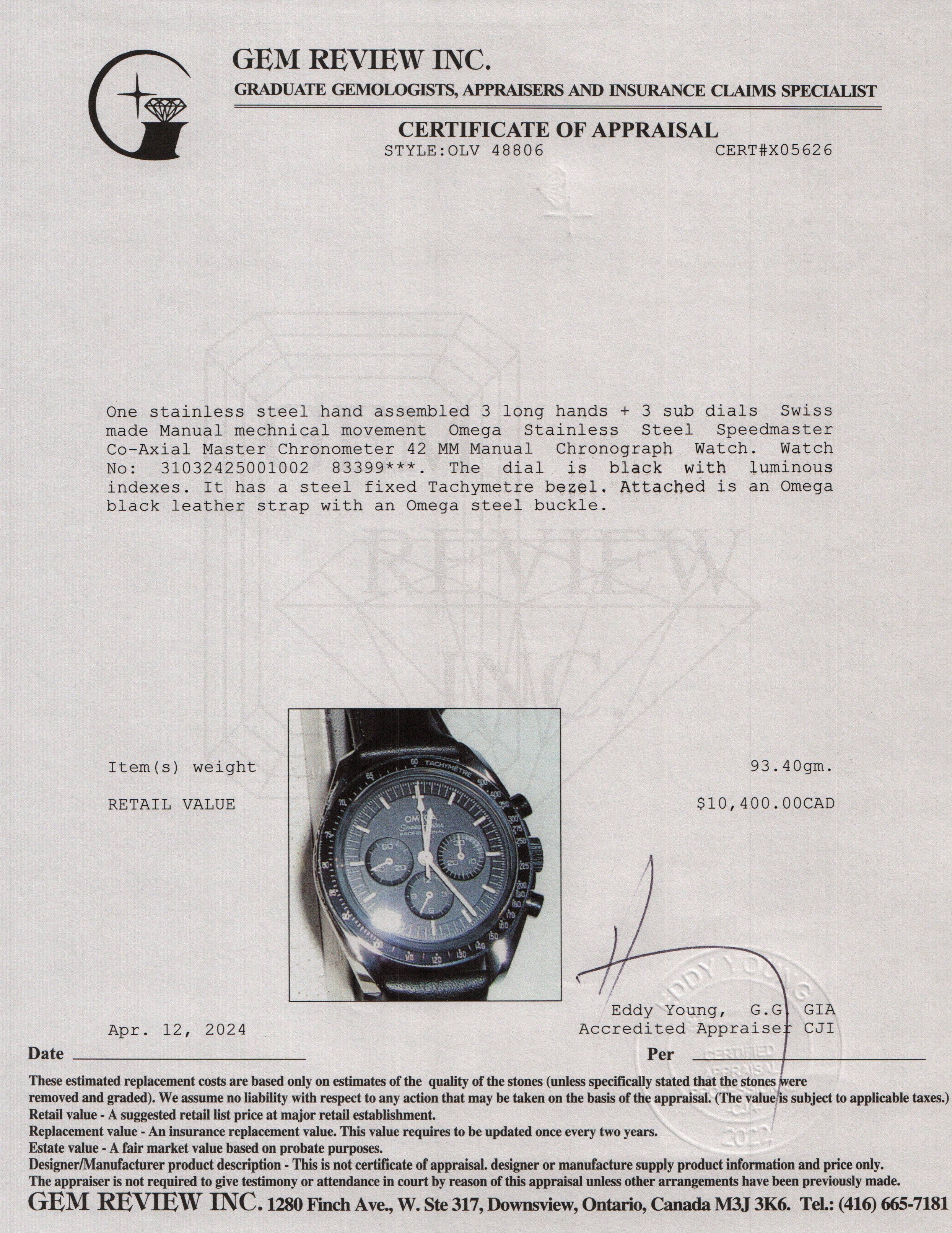 Omega Stainless Steel Speedmaster Co-Axial Master Chronometer 42 MM Manual Chronograph Watch w/ Box & Papers