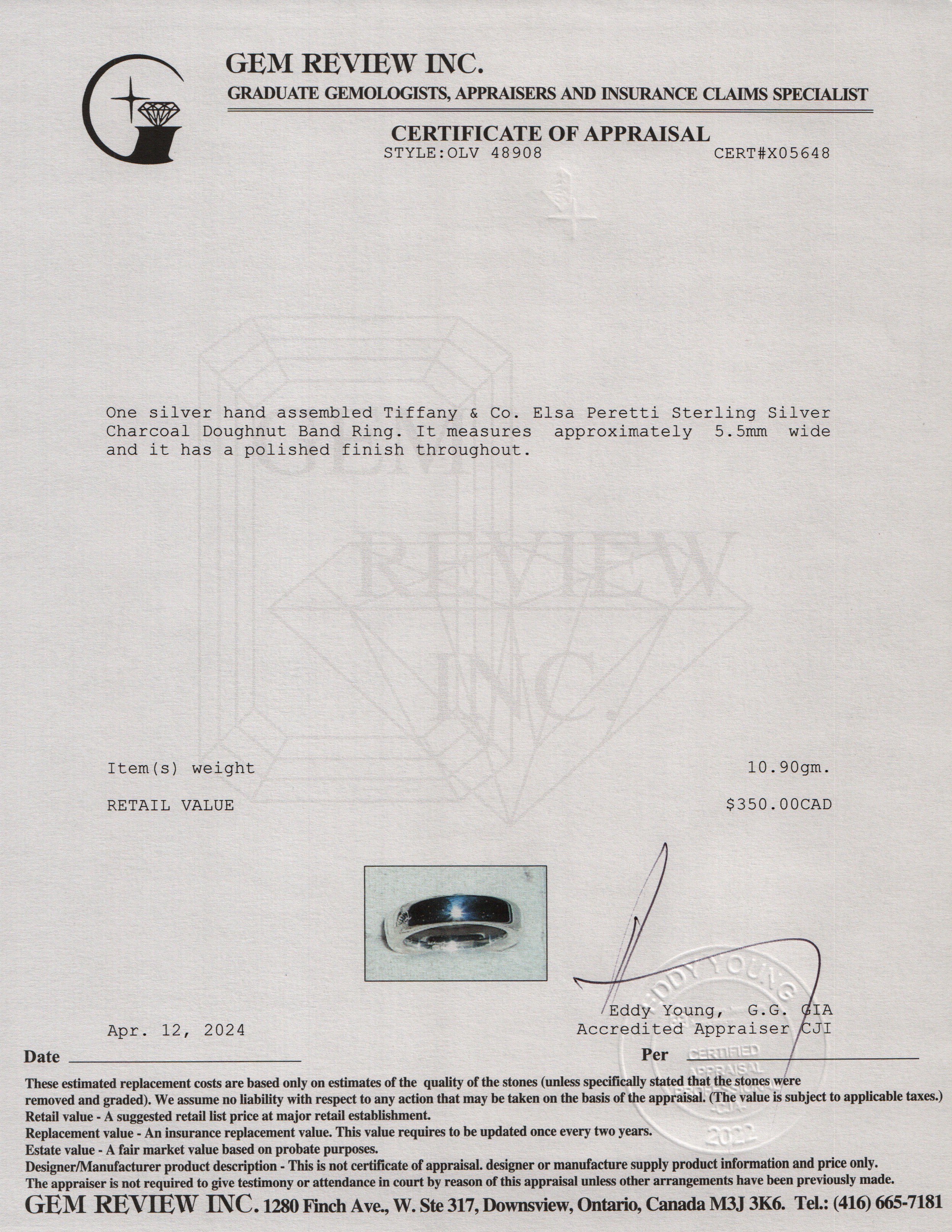 Tiffany & Co. Elsa Peretti Sterling Silver Doughnut Band Ring, Size 6.75