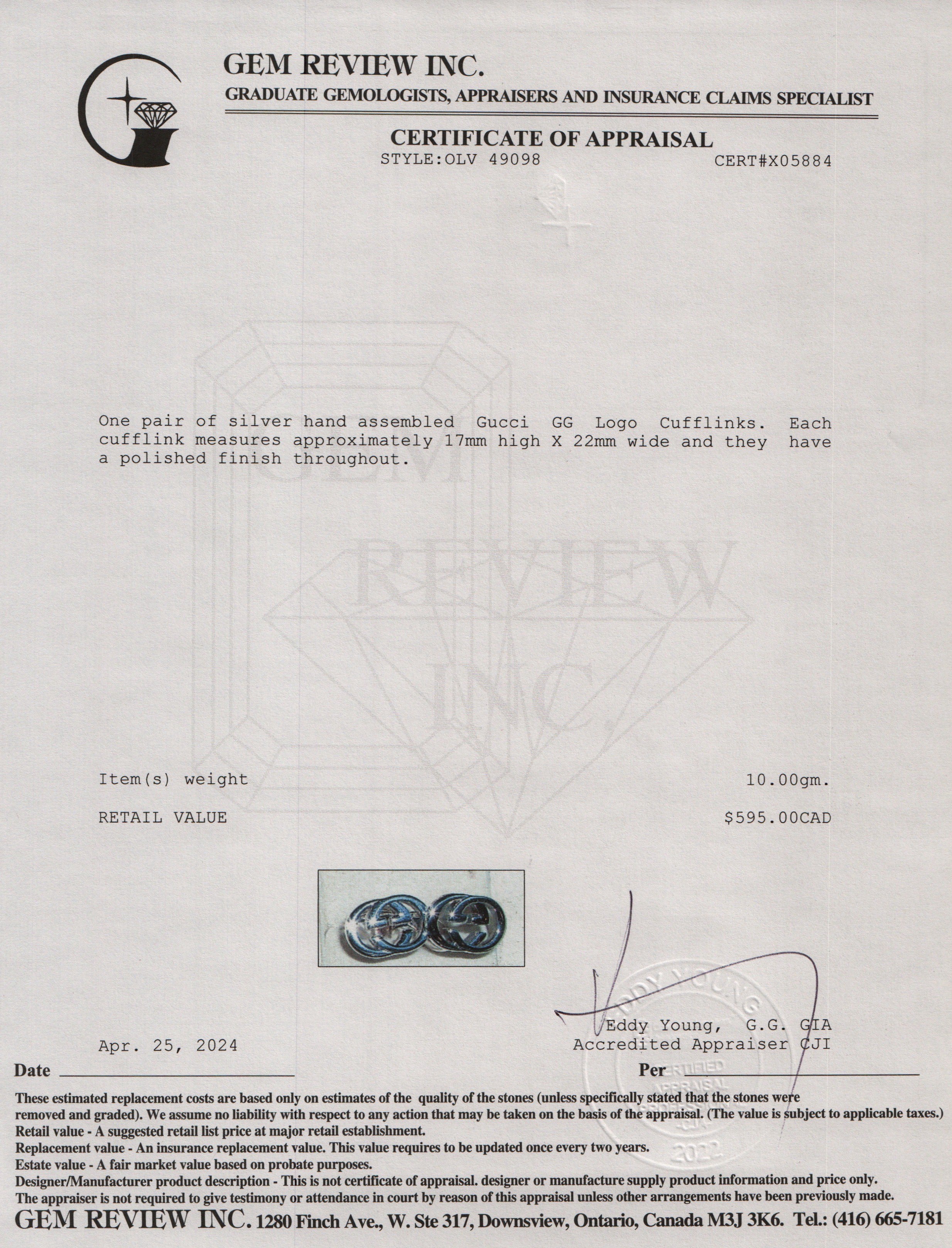 Gucci Sterling Silver GG Logo Cufflinks