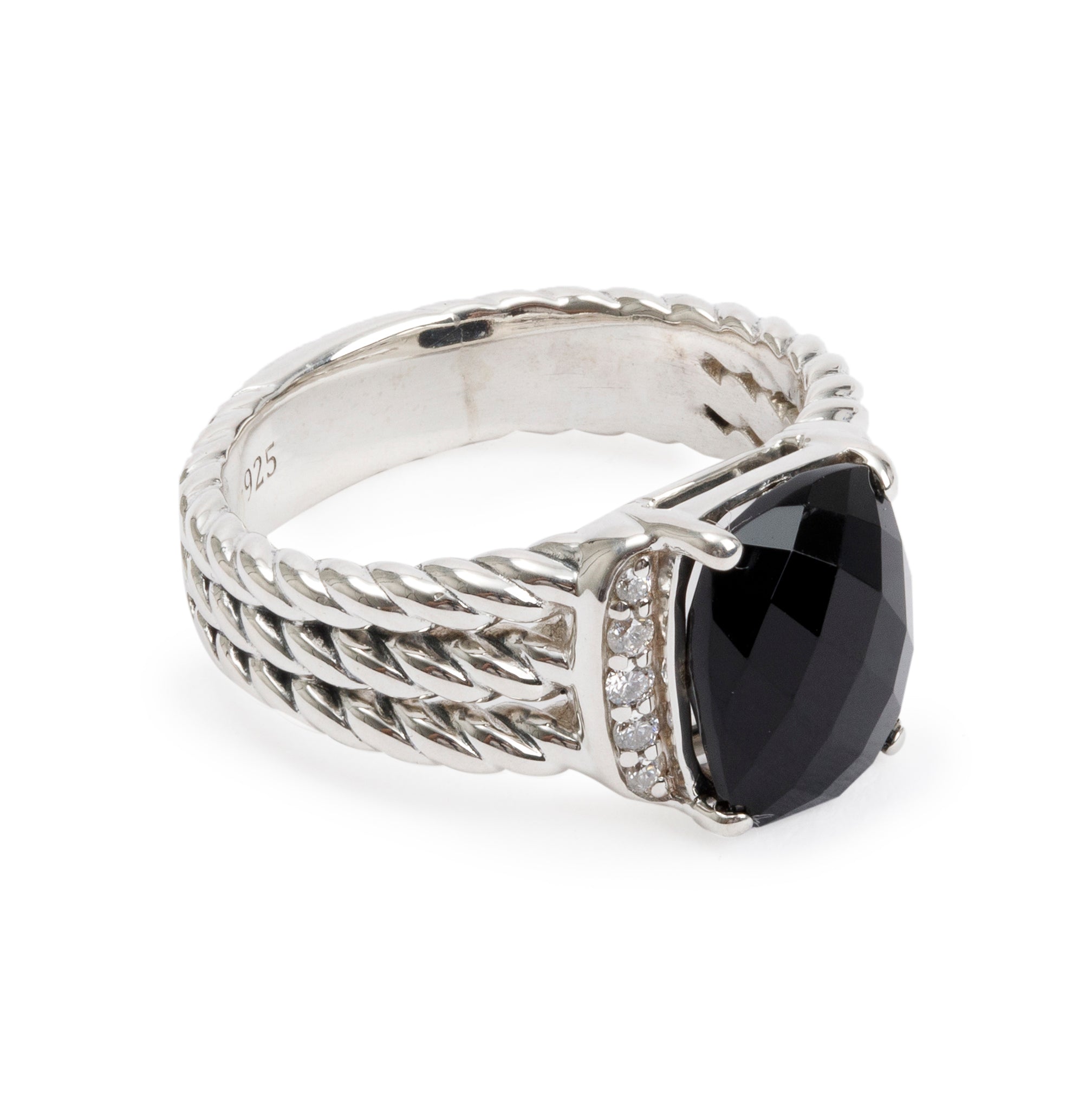 David Yurman Sterling Silver Onyx & Diamond Petite Wheaton Ring, Size 5