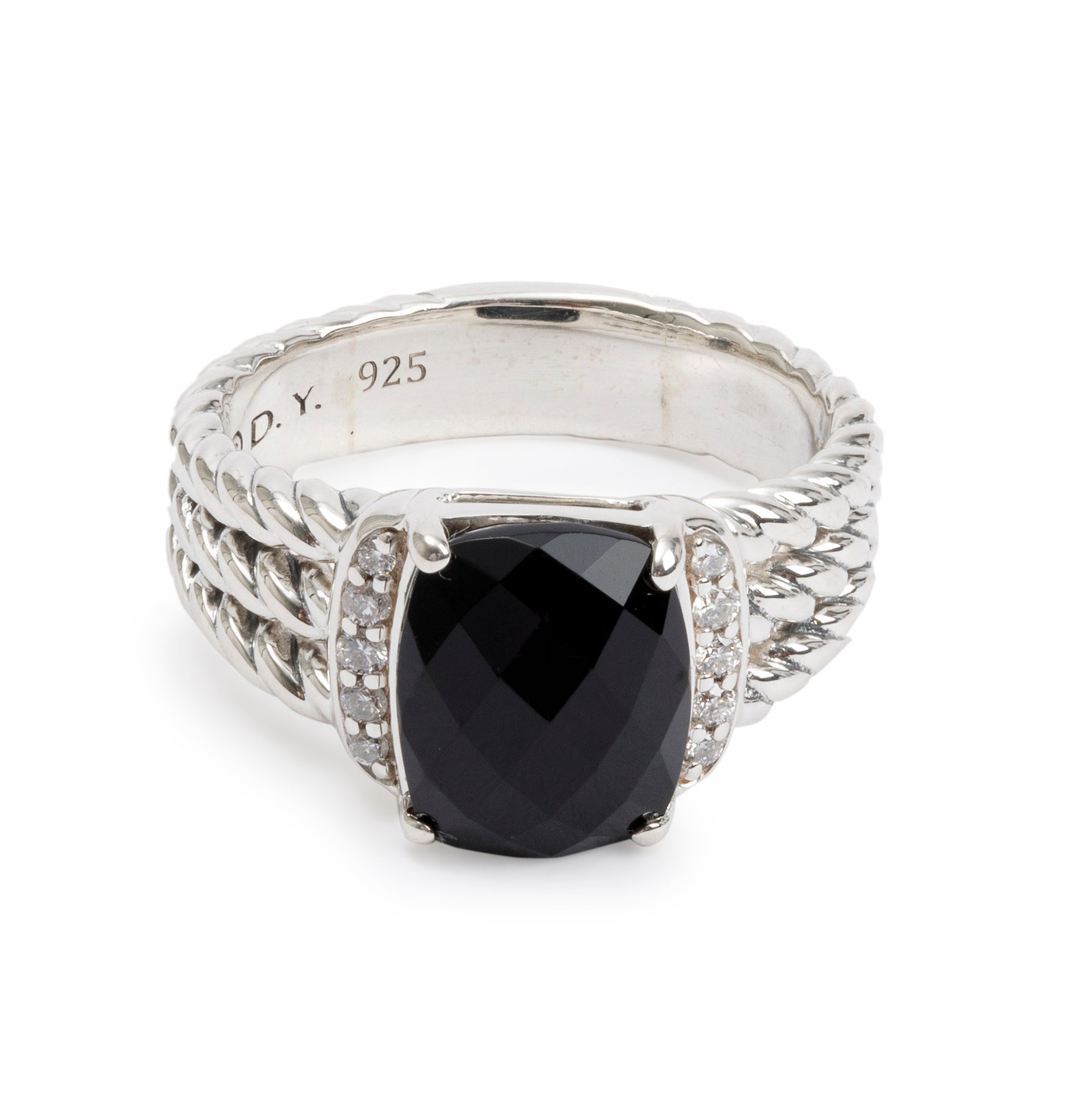 David Yurman Sterling Silver Onyx & Diamond Petite Wheaton Ring, Size 5