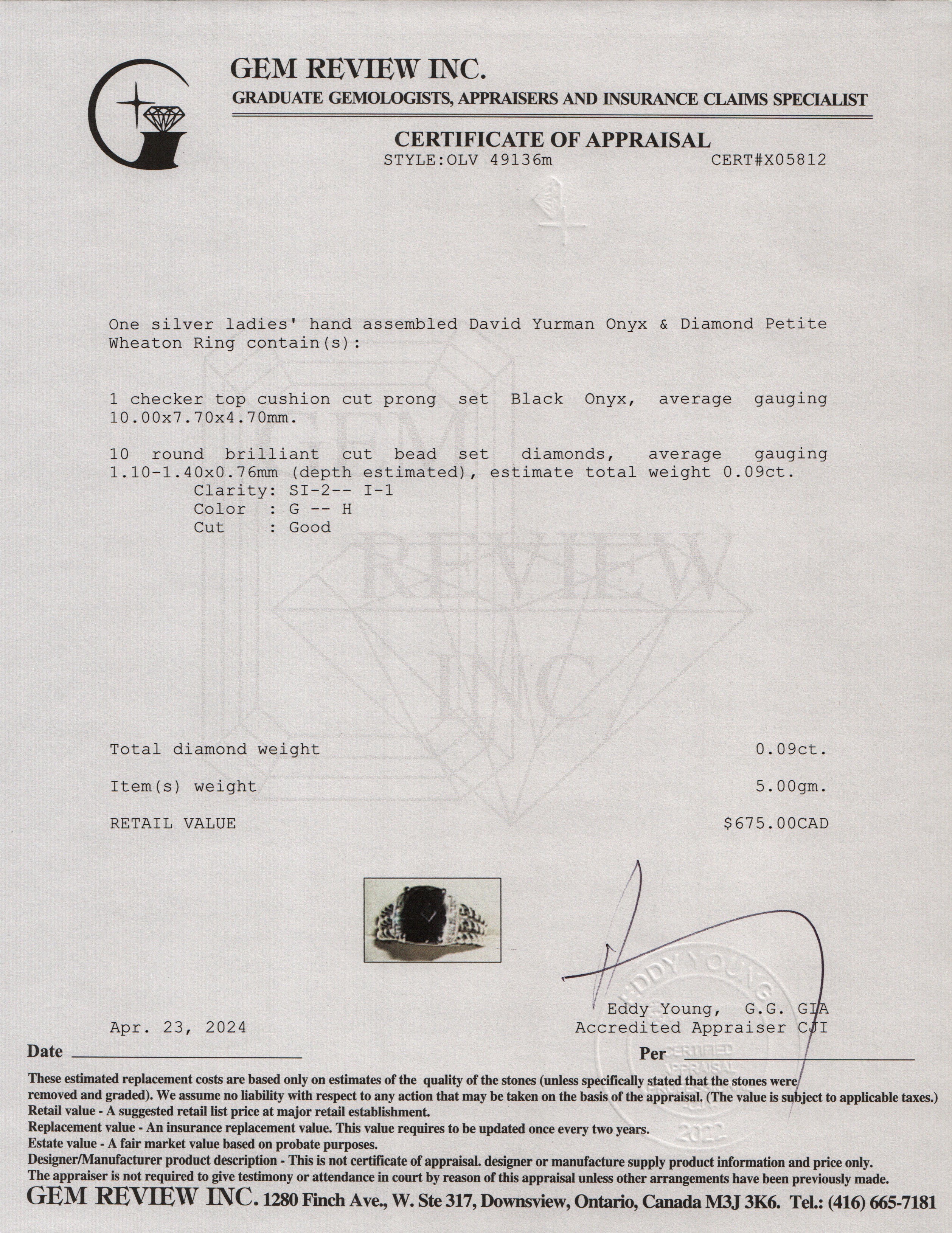 David Yurman Sterling Silver Onyx & Diamond Petite Wheaton Ring, Size 5