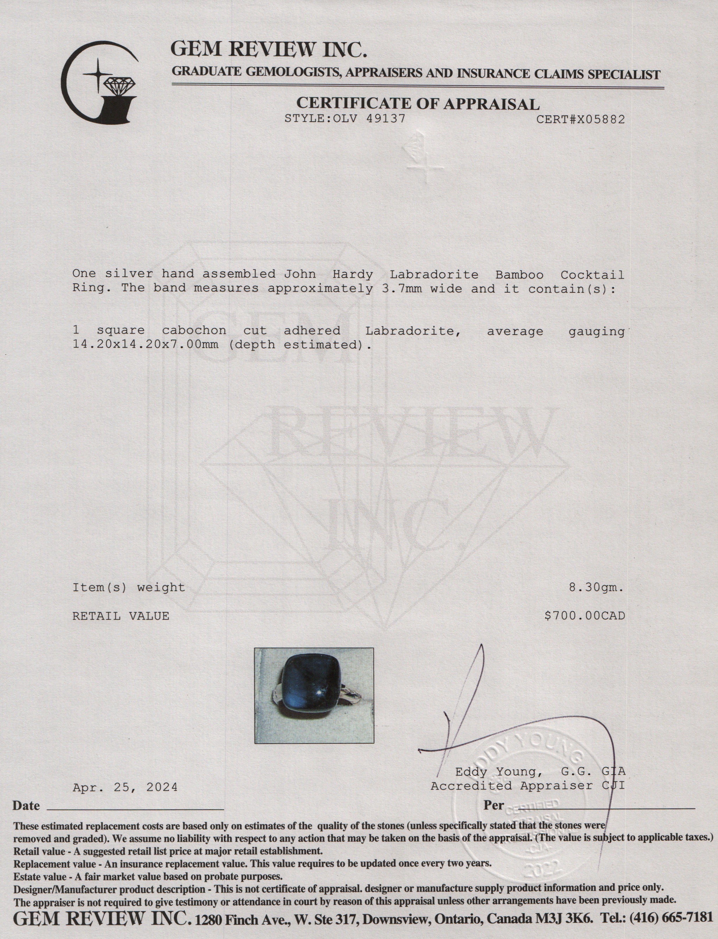 John Hardy Sterling Silver Labradorite Bamboo Cocktail Ring, Size 7