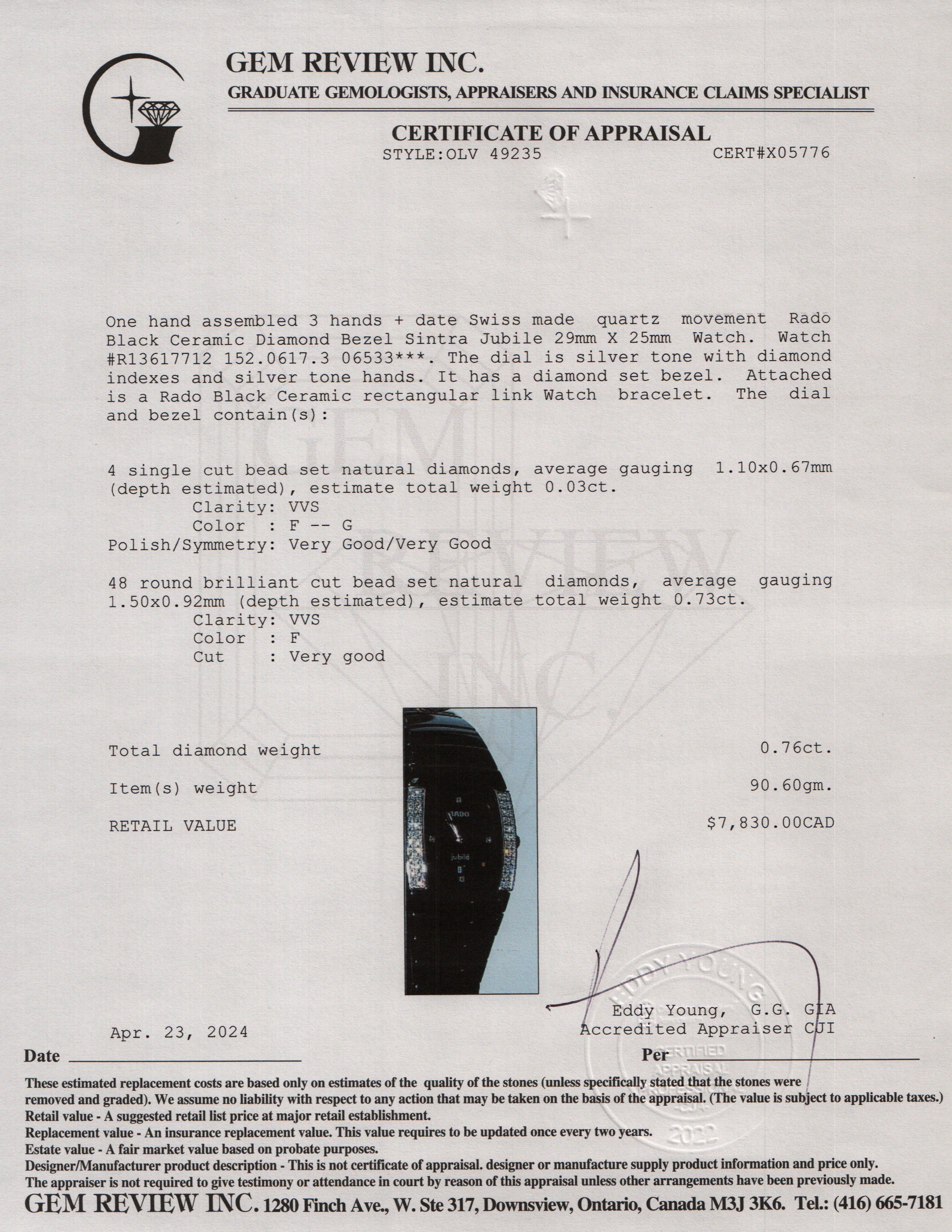 Rado Black Ceramic Diamond Bezel Sintra Jubile Watch w/ Box & Papers