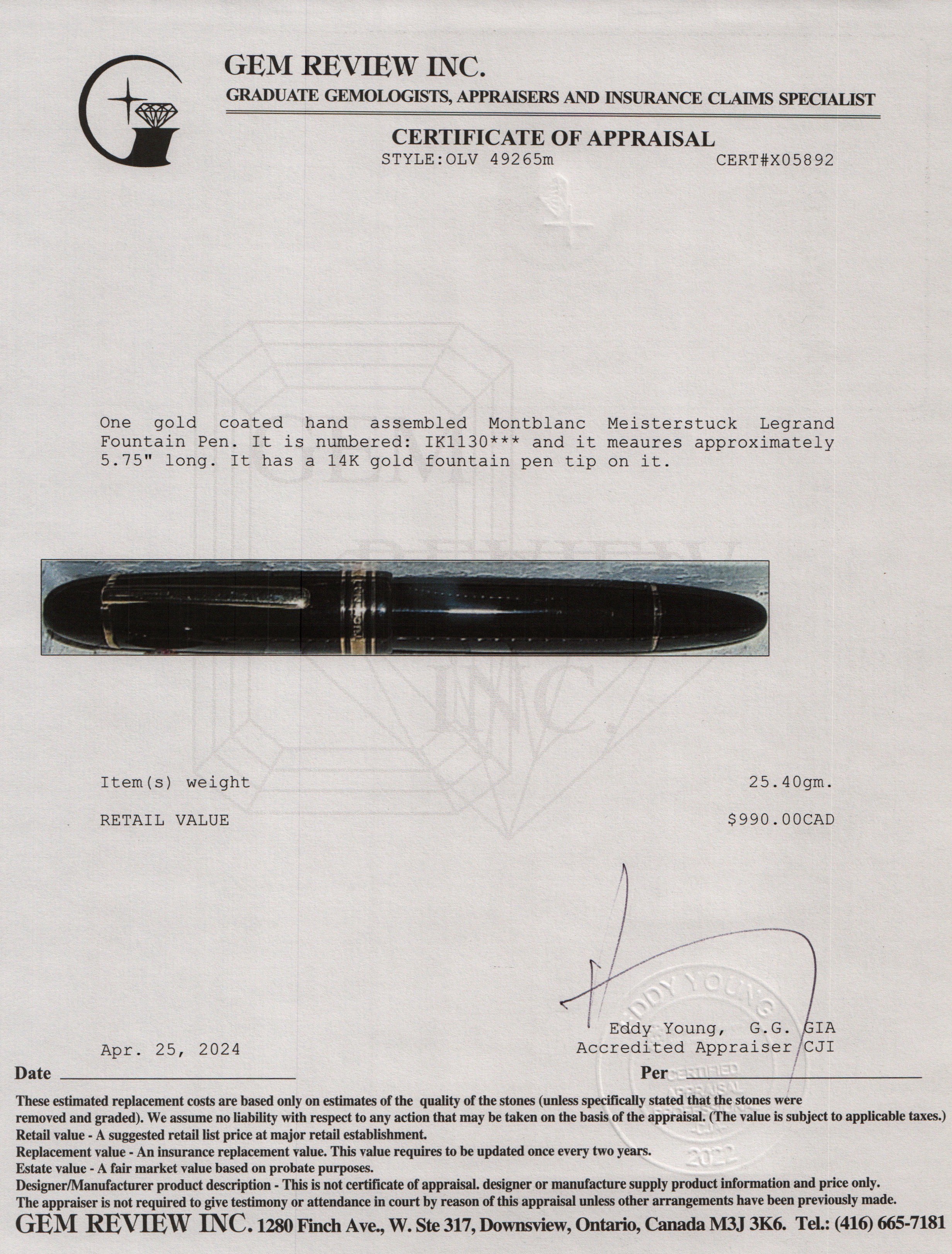 Montblanc Gold Coated Meisterstuck Legrand Fountain Pen w/ Case & Ink Refill