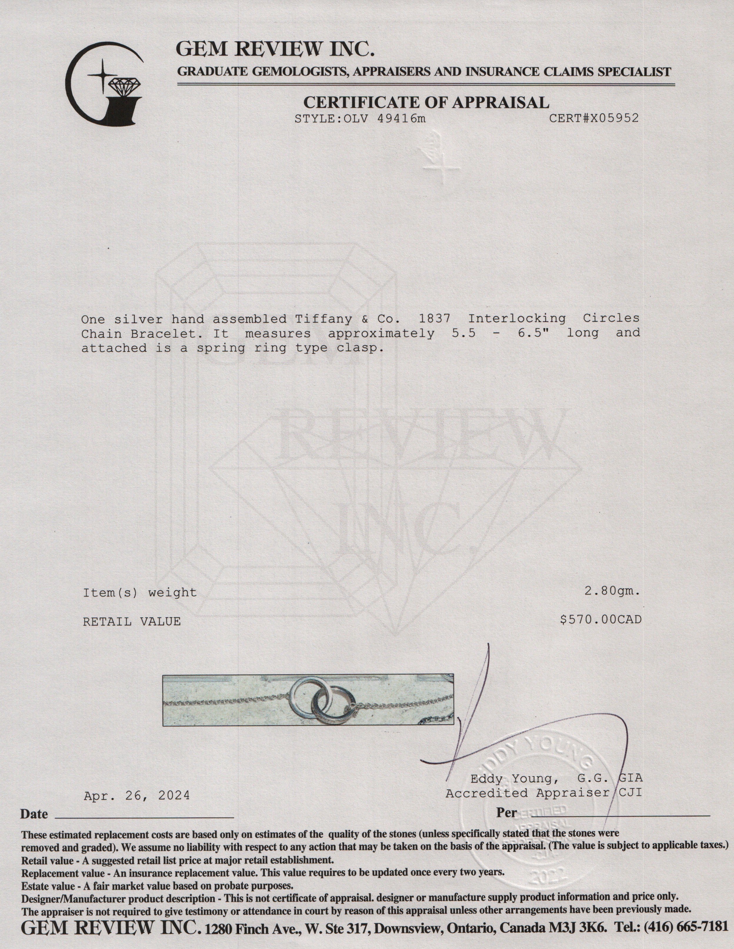Tiffany & Co. Sterling Silver 1837 Interlocking Circles Chain Bracelet