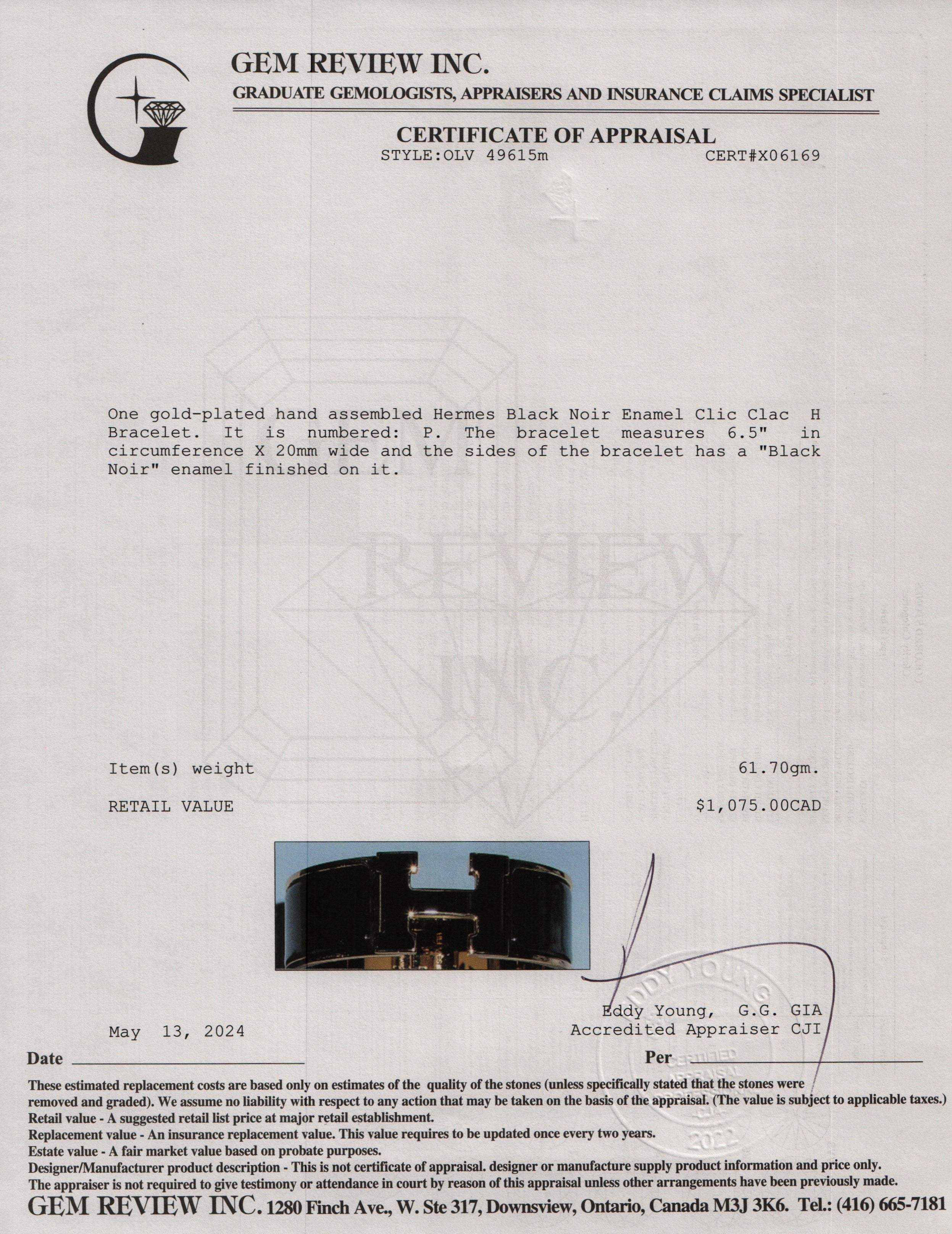 Hermes Gold-Plated Black Noir Enamel Clic Clac H Bracelet