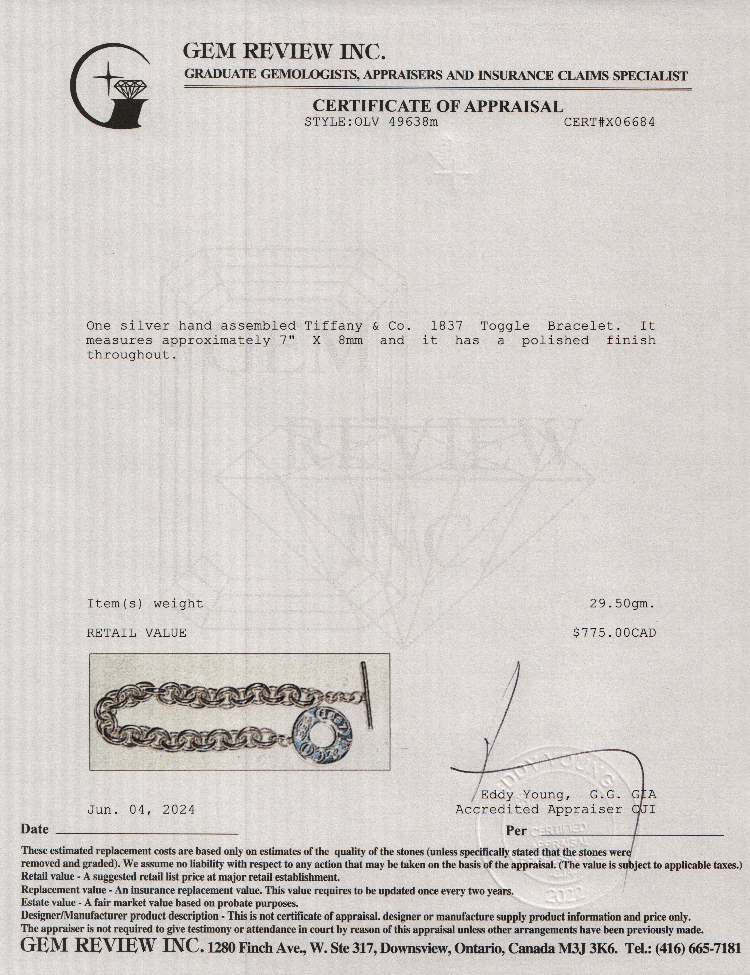 Tiffany & Co. Sterling Silver 1837 Toggle Bracelet
