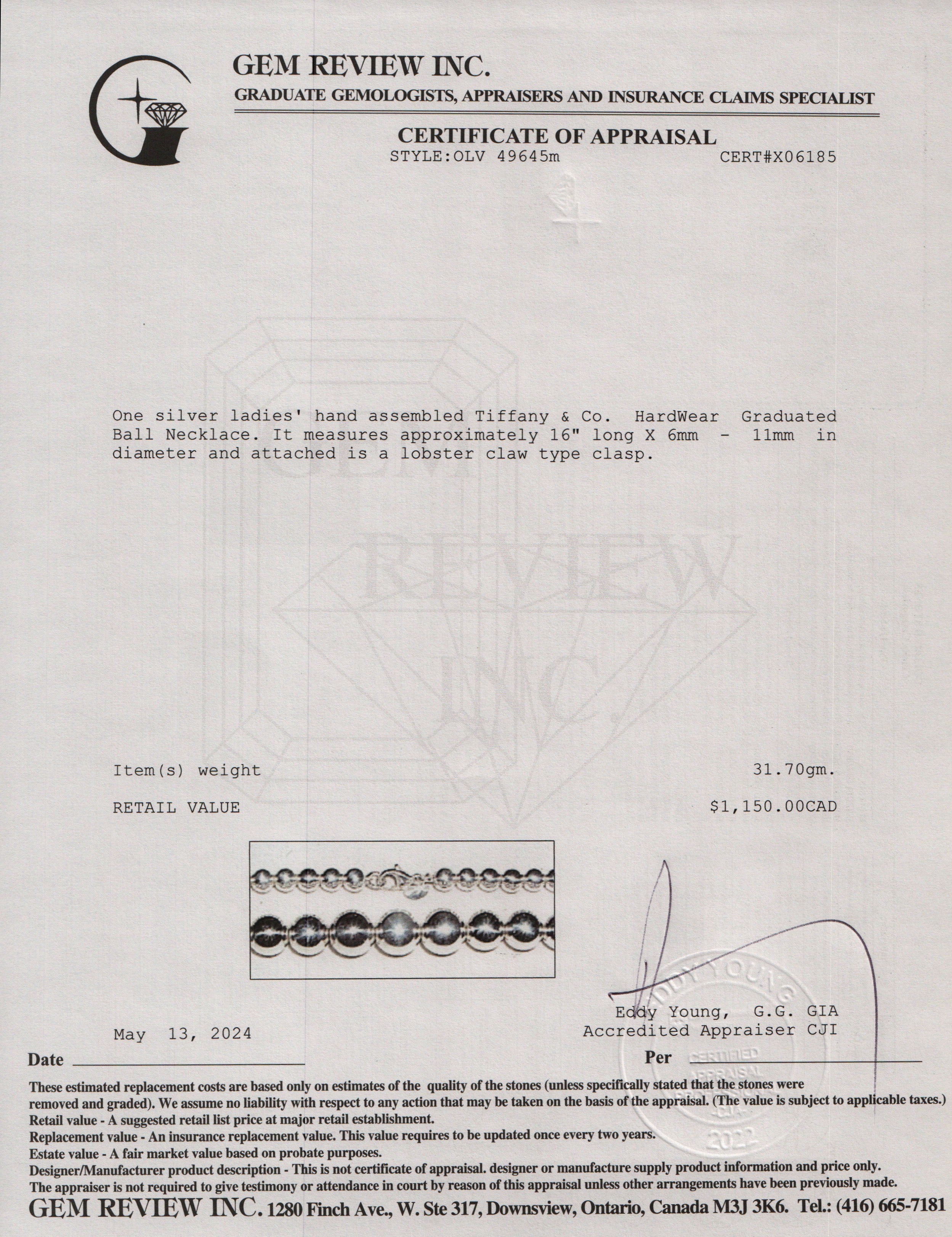 Tiffany & Co. Sterling Silver HardWear Graduated Ball Necklace