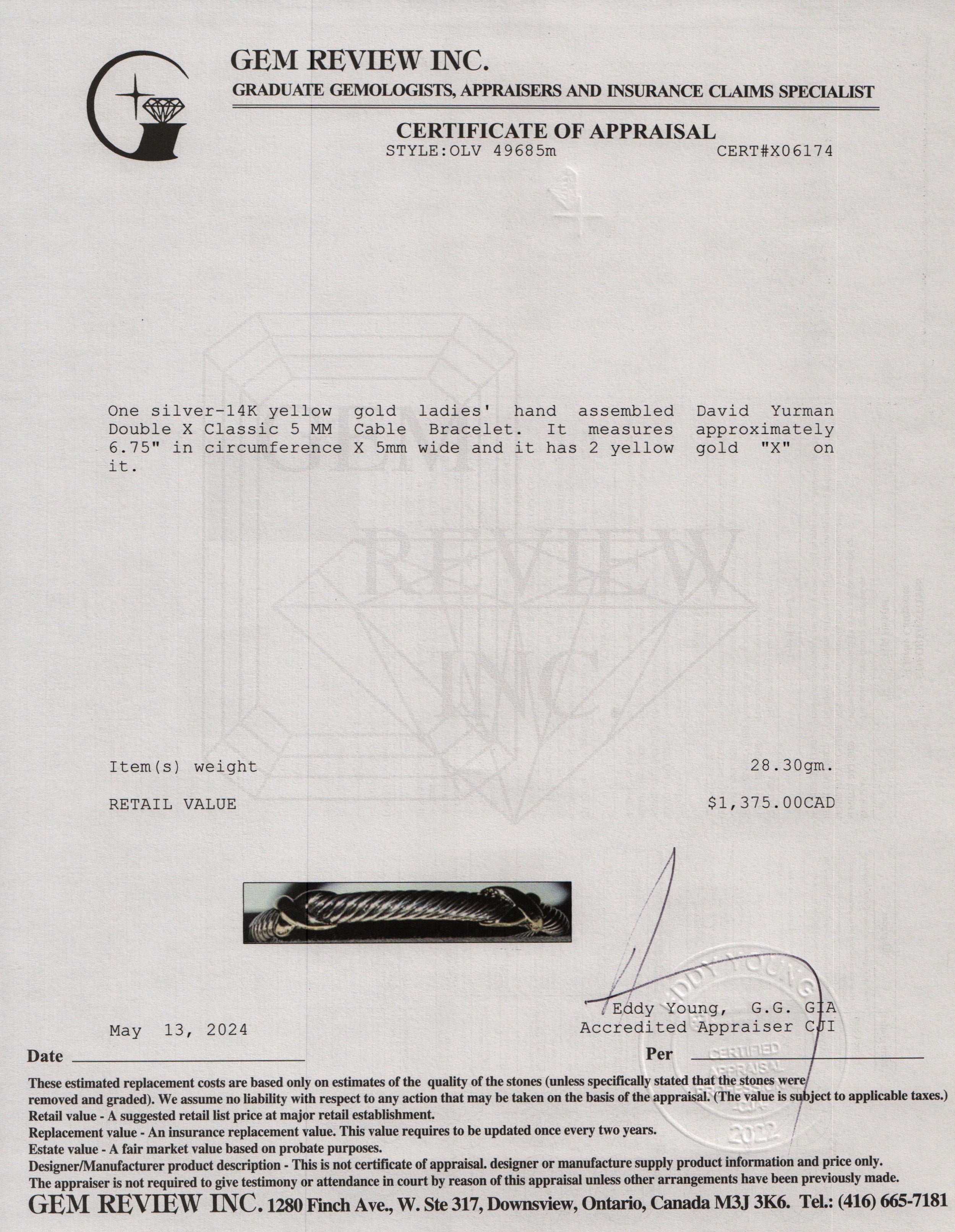 David Yurman Sterling Silver & 14k Yellow Gold Double X Classic 5 MM Cable Bracelet