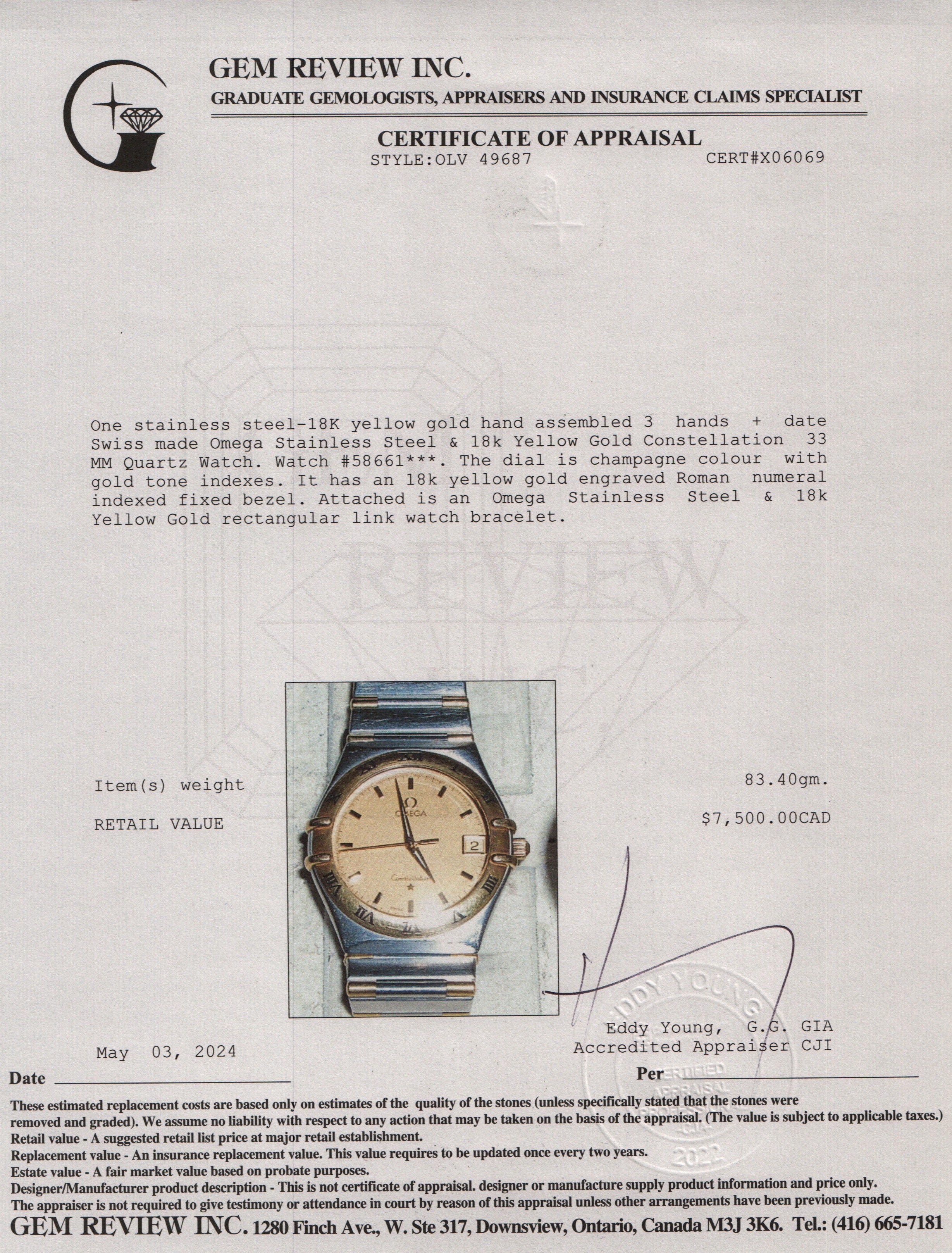 Omega Stainless Steel & 18k Yellow Gold Constellation 33 MM Quartz Watch