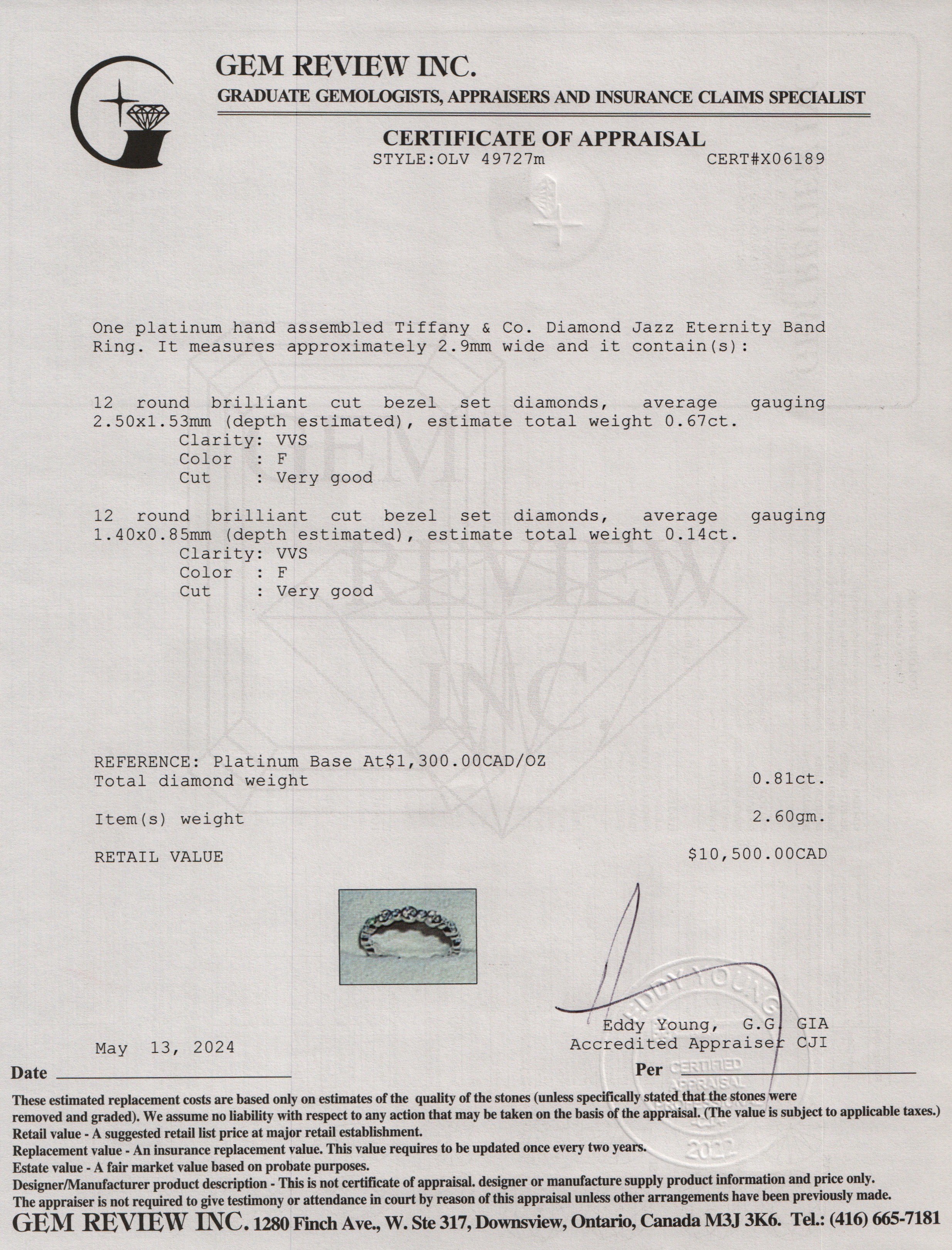 Tiffany & Co. Platinum Diamond Jazz Eternity Band Ring, Size 4.75