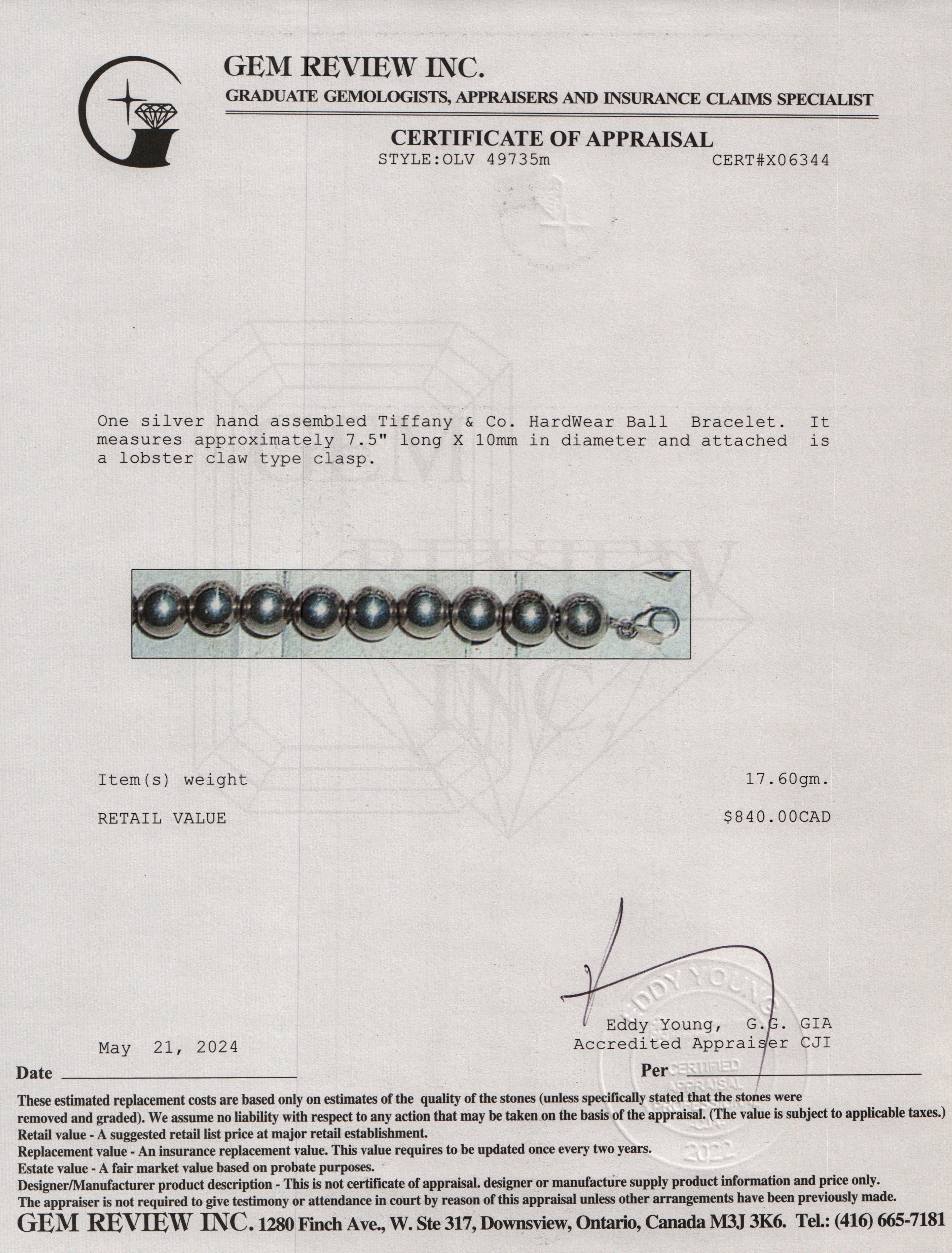 Tiffany & Co. Sterling Silver 10 MM HardWear Ball Bracelet