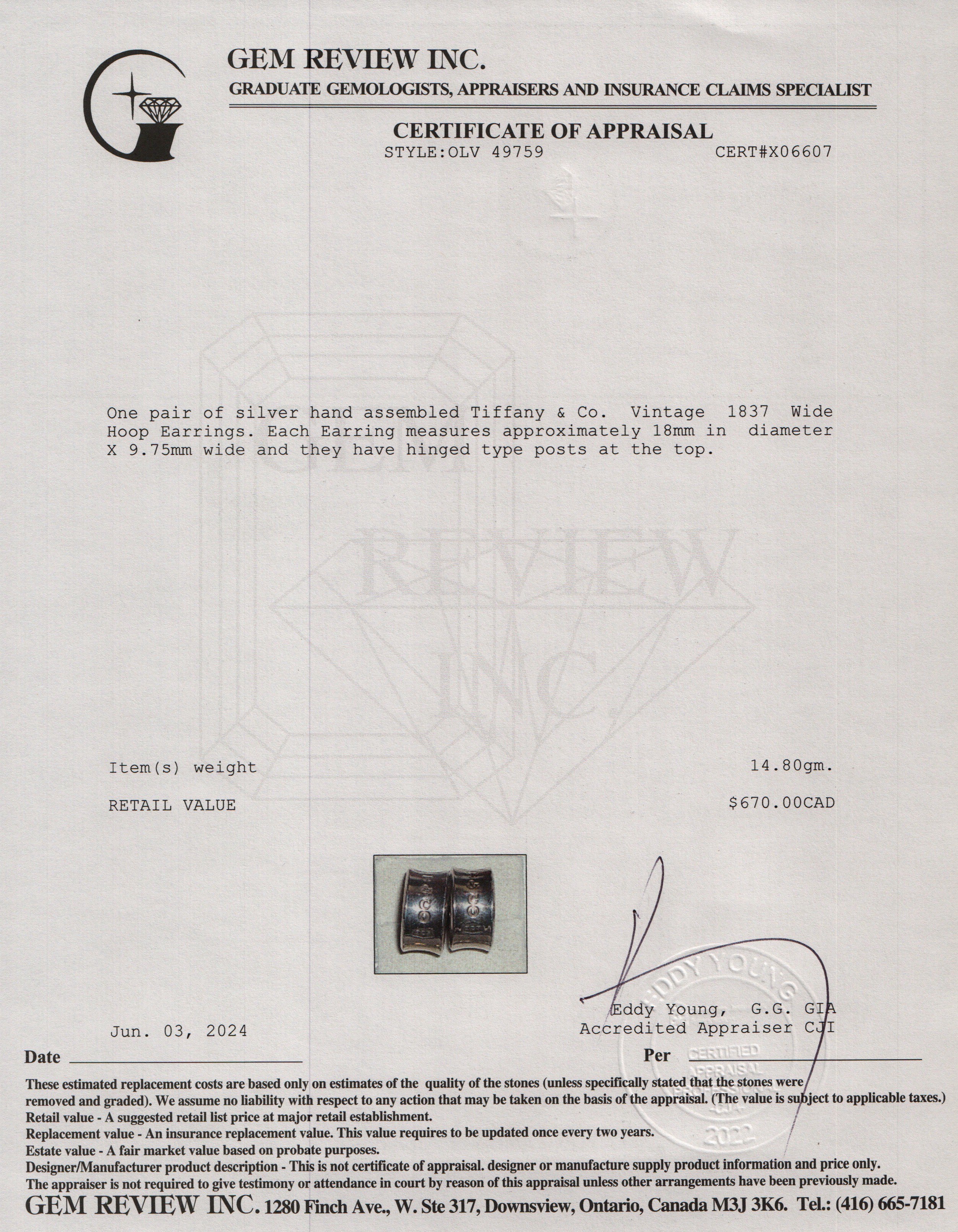 Tiffany & Co. Vintage Sterling Silver 1837 Wide Hoop Earrings