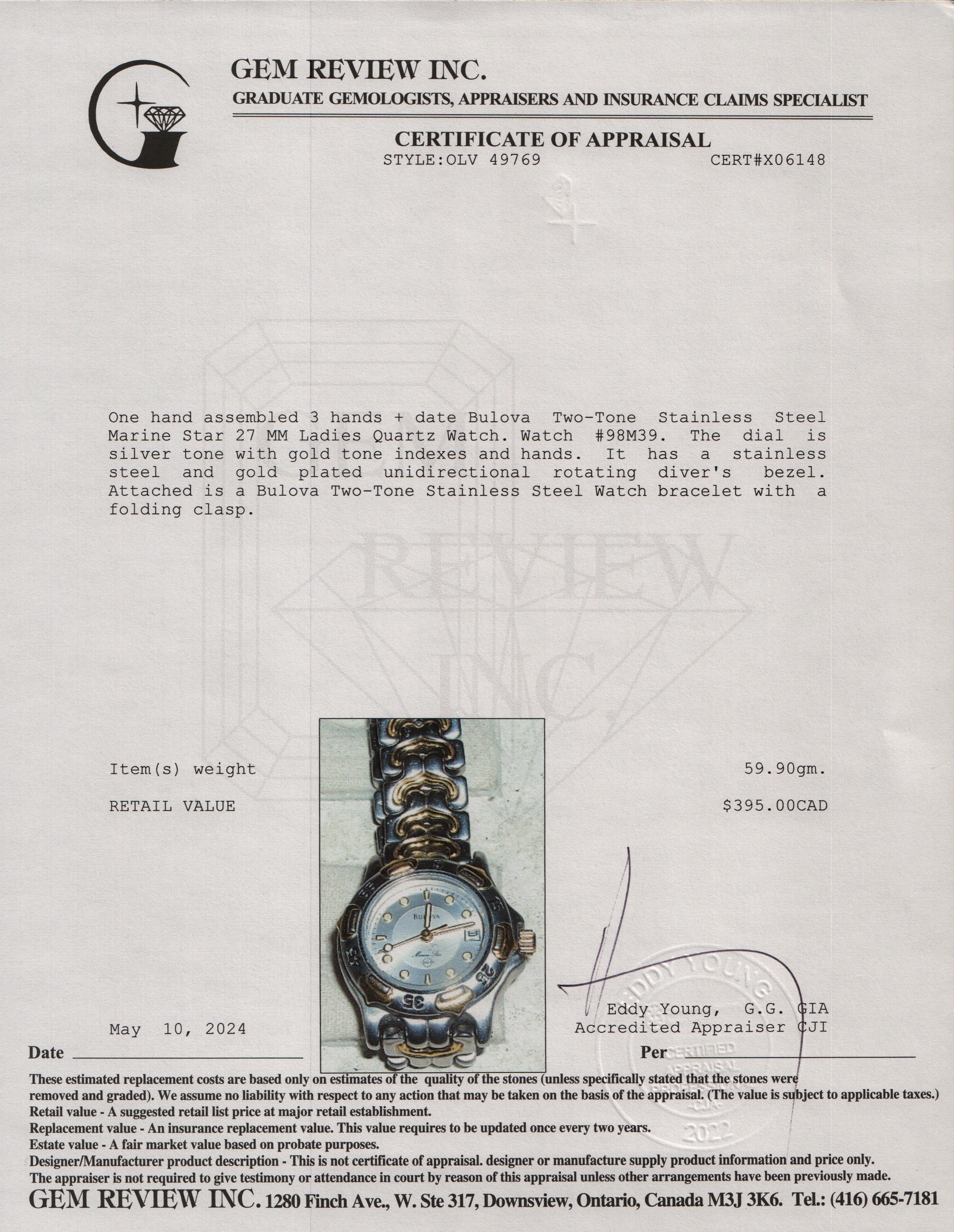 Bulova Two-Tone Stainless Steel Marine Star 27 MM Ladies Quartz Watch 98M39