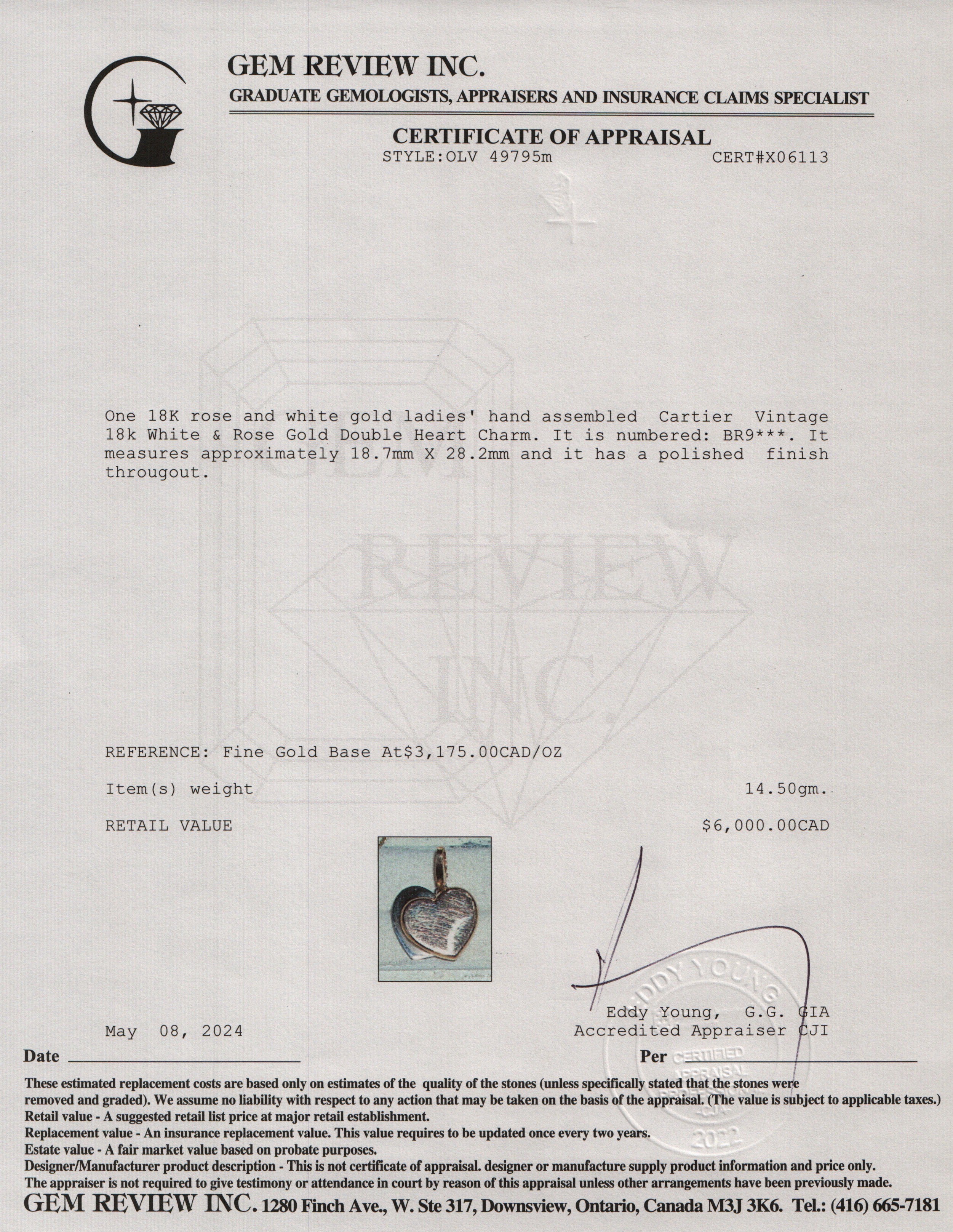 Cartier Vintage 18k White & Rose Gold Double Heart Charm