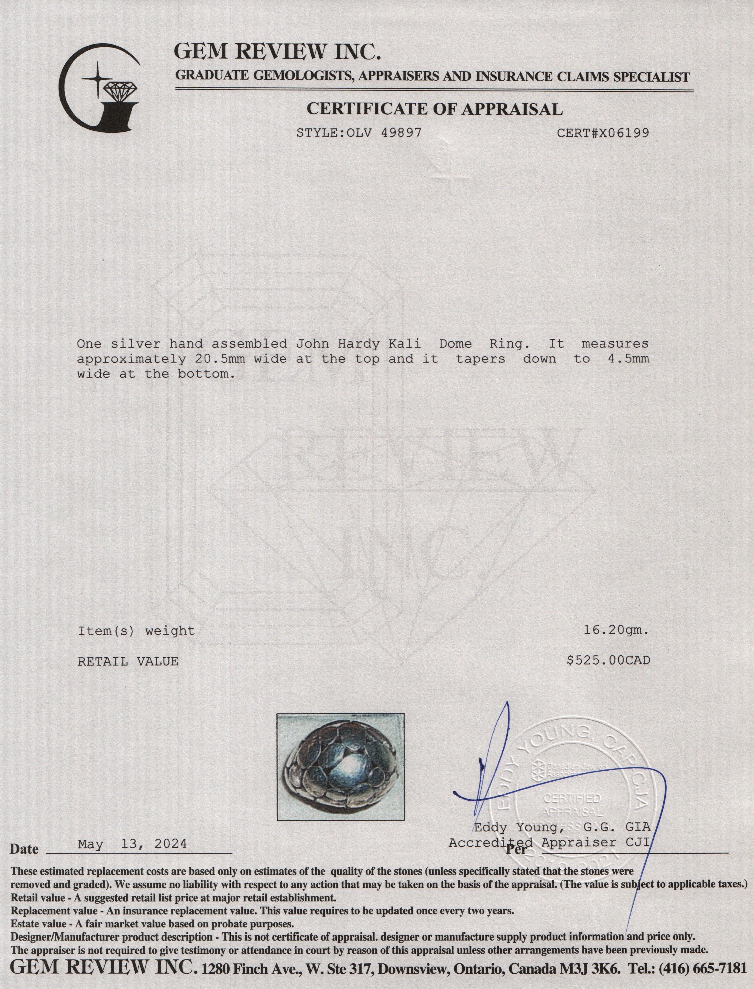 John Hardy Sterling Silver Kali Dome Ring, Size 7.75