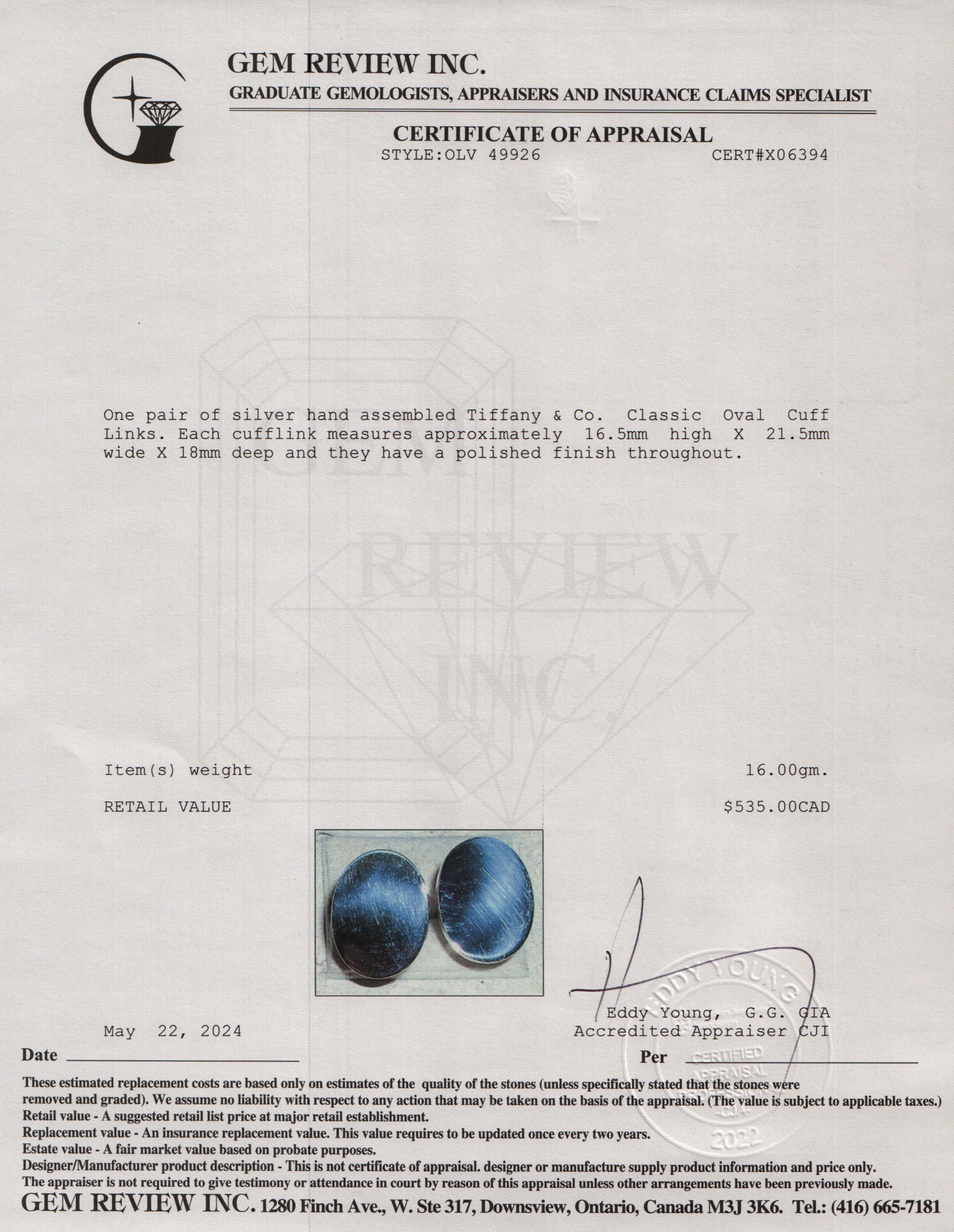 Tiffany & Co. Sterling Silver Classic Oval Cuff Links