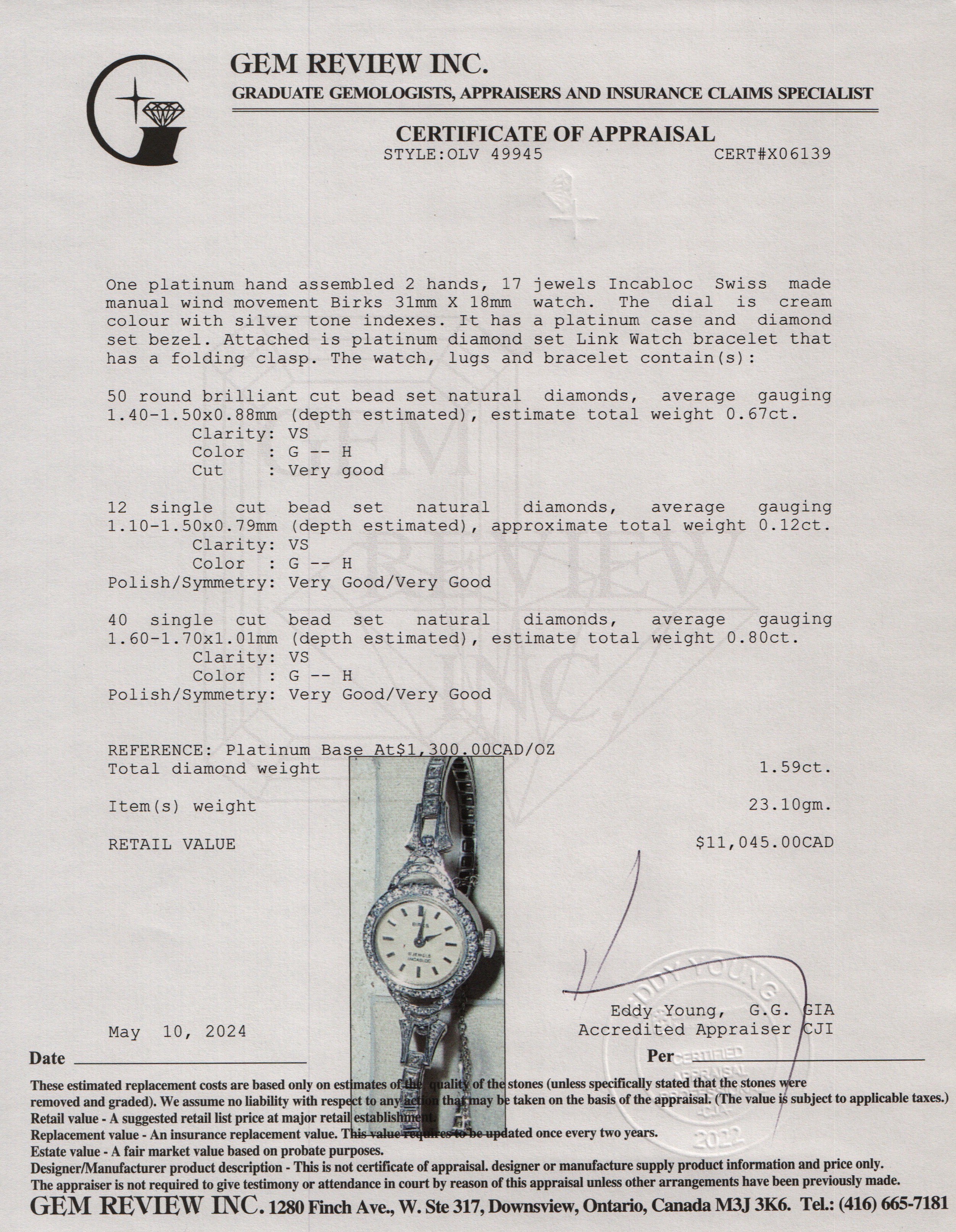 Antique Birks Platinum & Diamond Watch