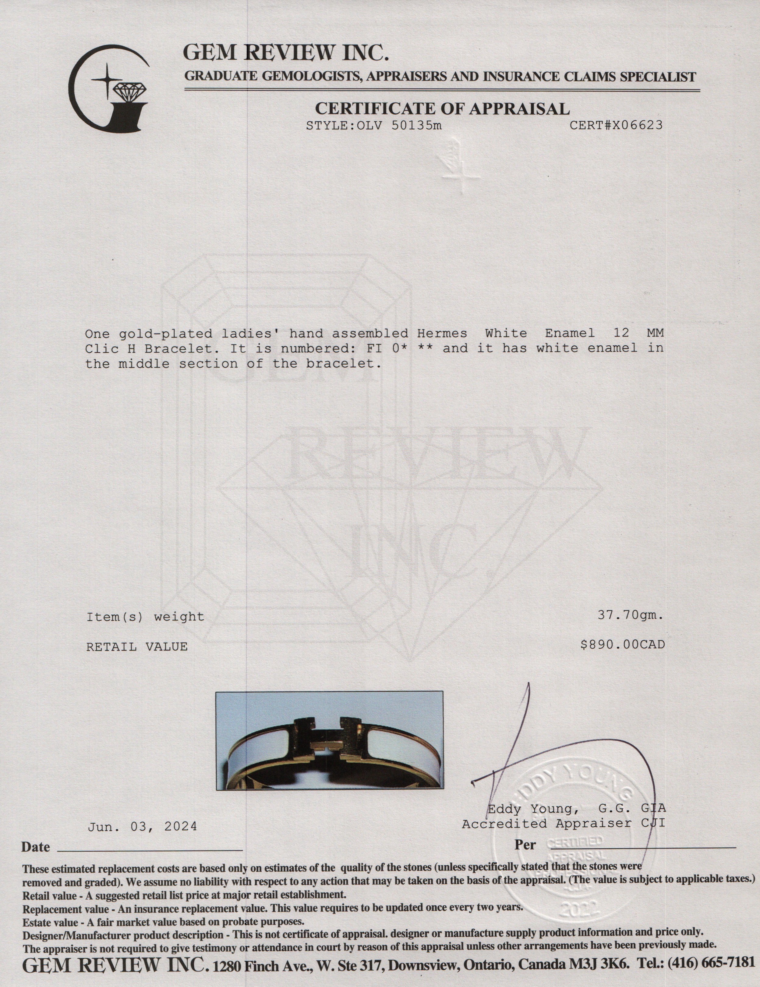 Hermes Gold-Plated White Enamel 12 MM Clic H Bracelet