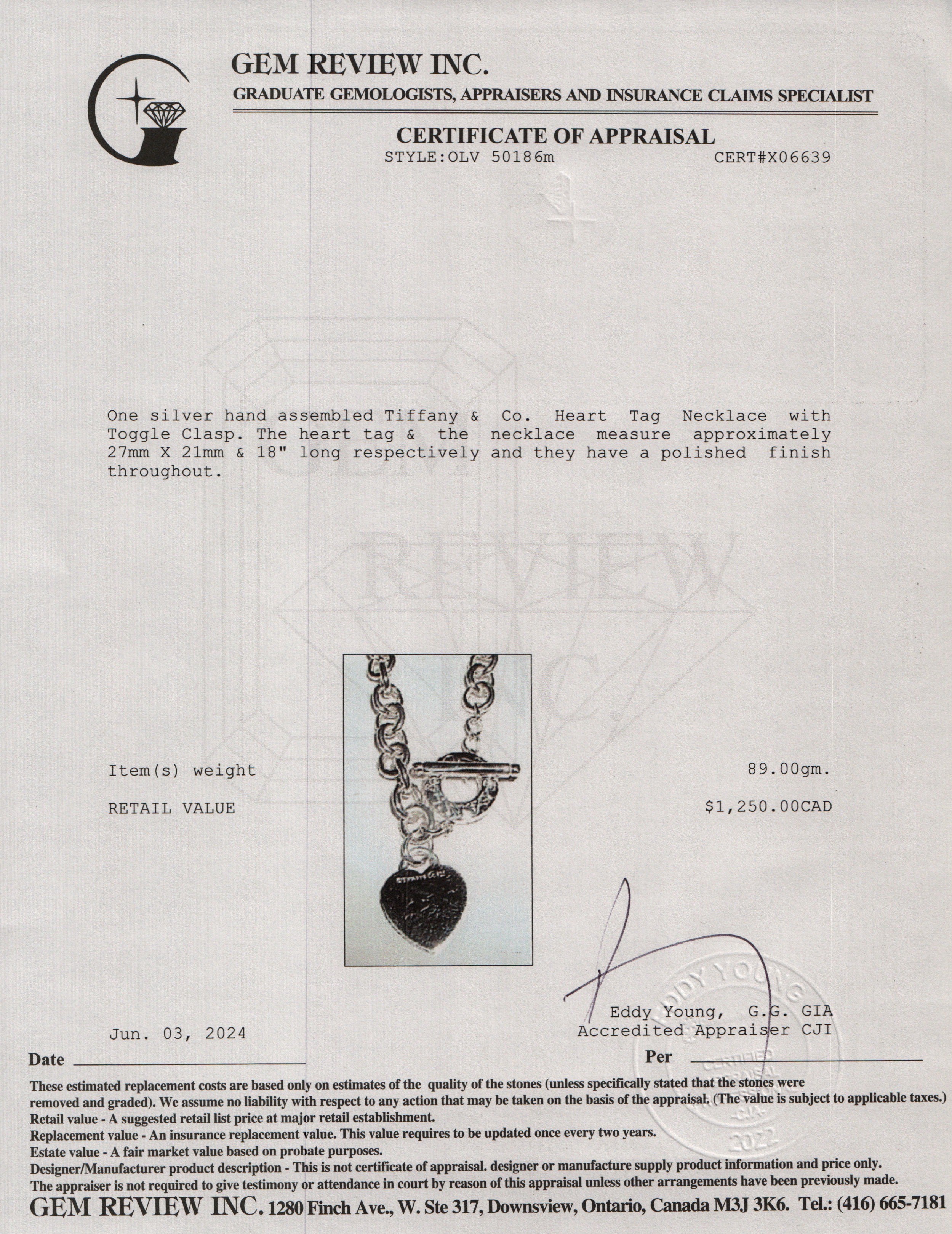 Tiffany & Co. Sterling Silver Heart Tag Necklace with Toggle Clasp