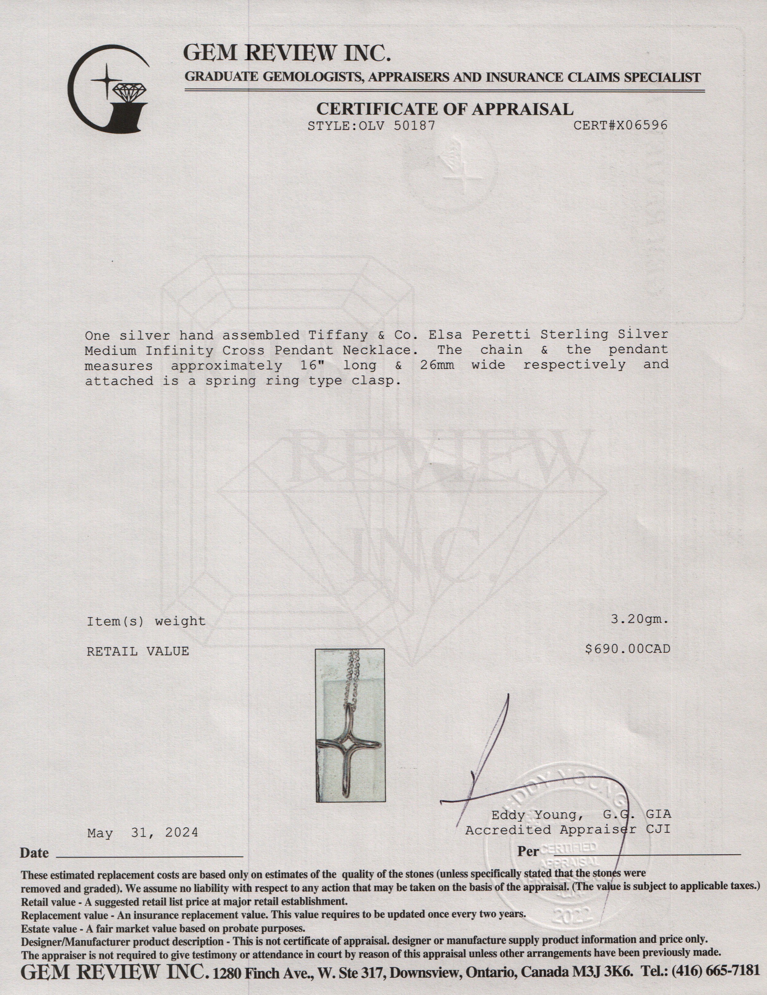 Tiffany & Co. Elsa Peretti Sterling Silver Medium Infinity Cross Pendant Necklace