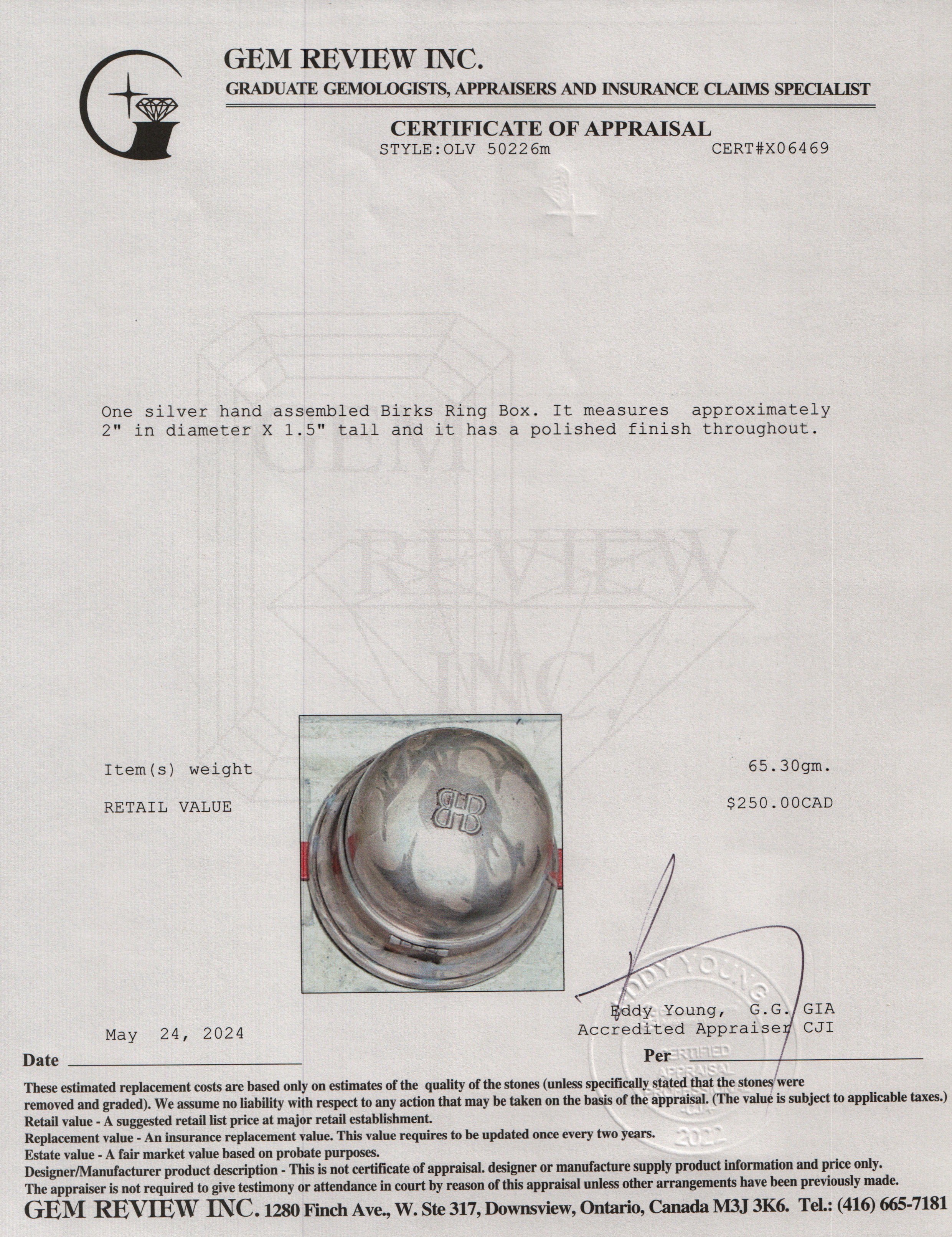 Birks Sterling Silver Ring Box w/ Box