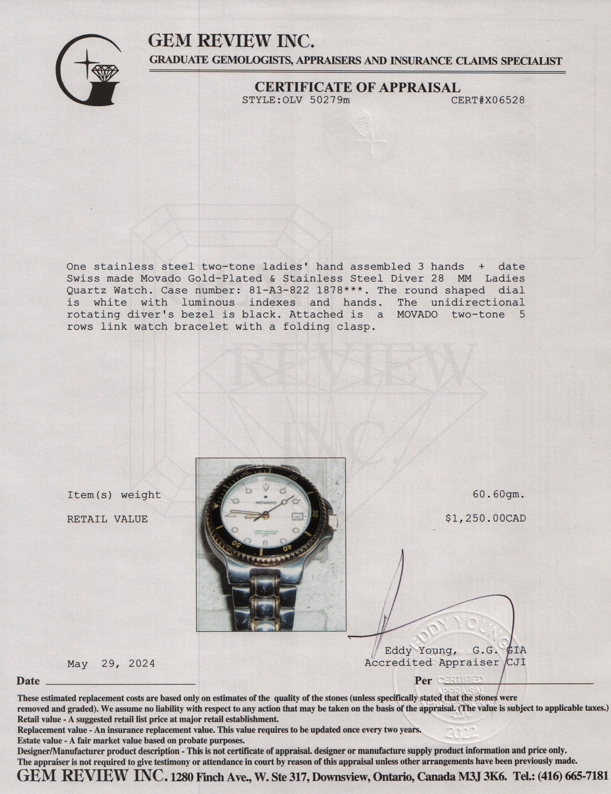 Movado Gold-Plated & Stainless Steel Diver 28 MM Ladies Quartz Watch