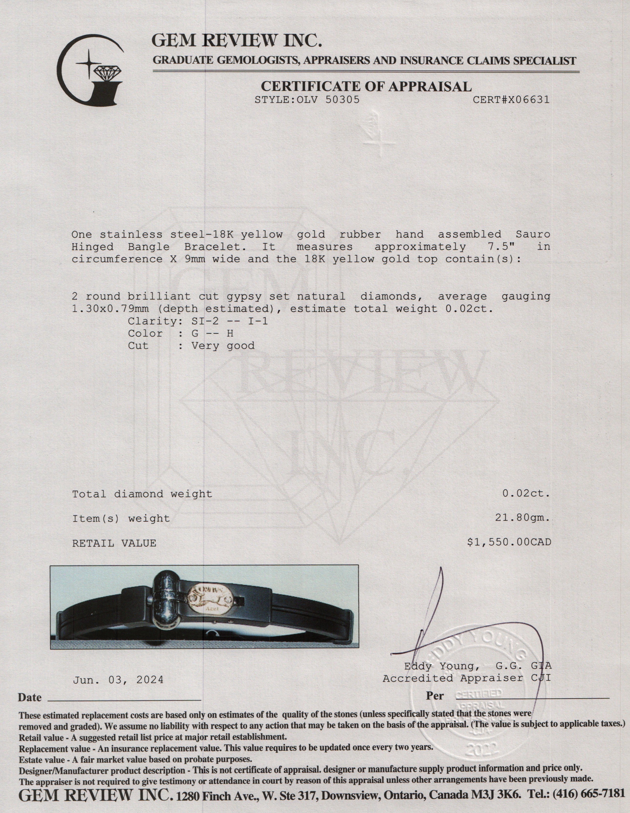 Sauro 18k Yellow Gold & Stainless Steel Rubber Diamond Hinged Bangle Bracelet