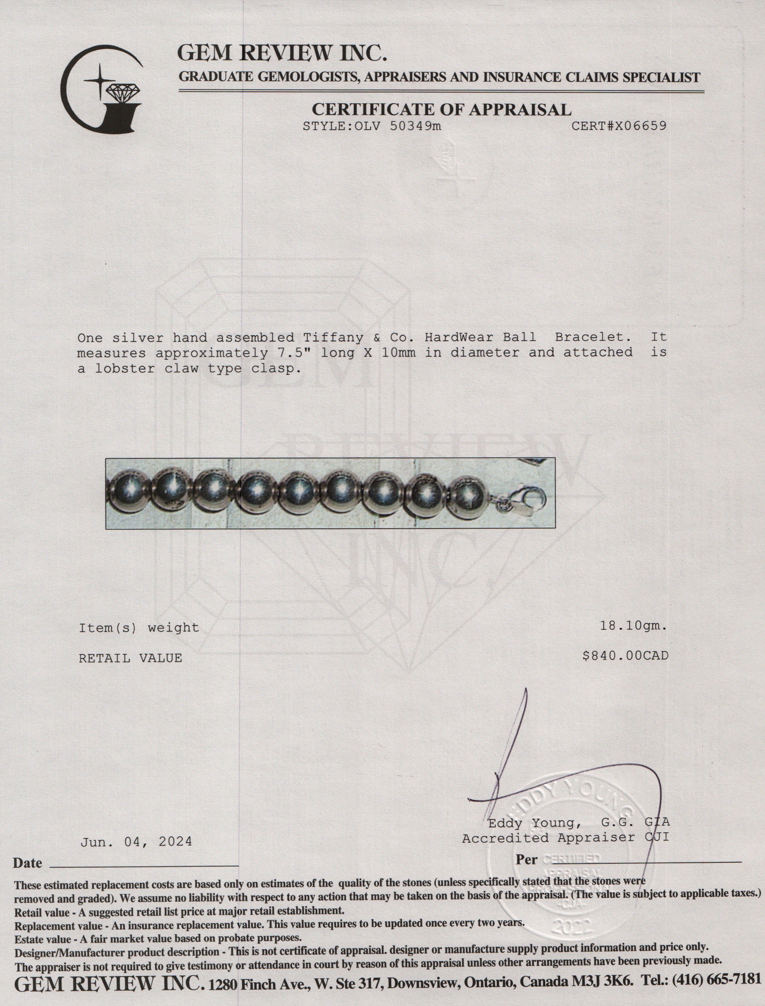 Tiffany & Co. Sterling Silver 10 MM HardWear Ball Bracelet