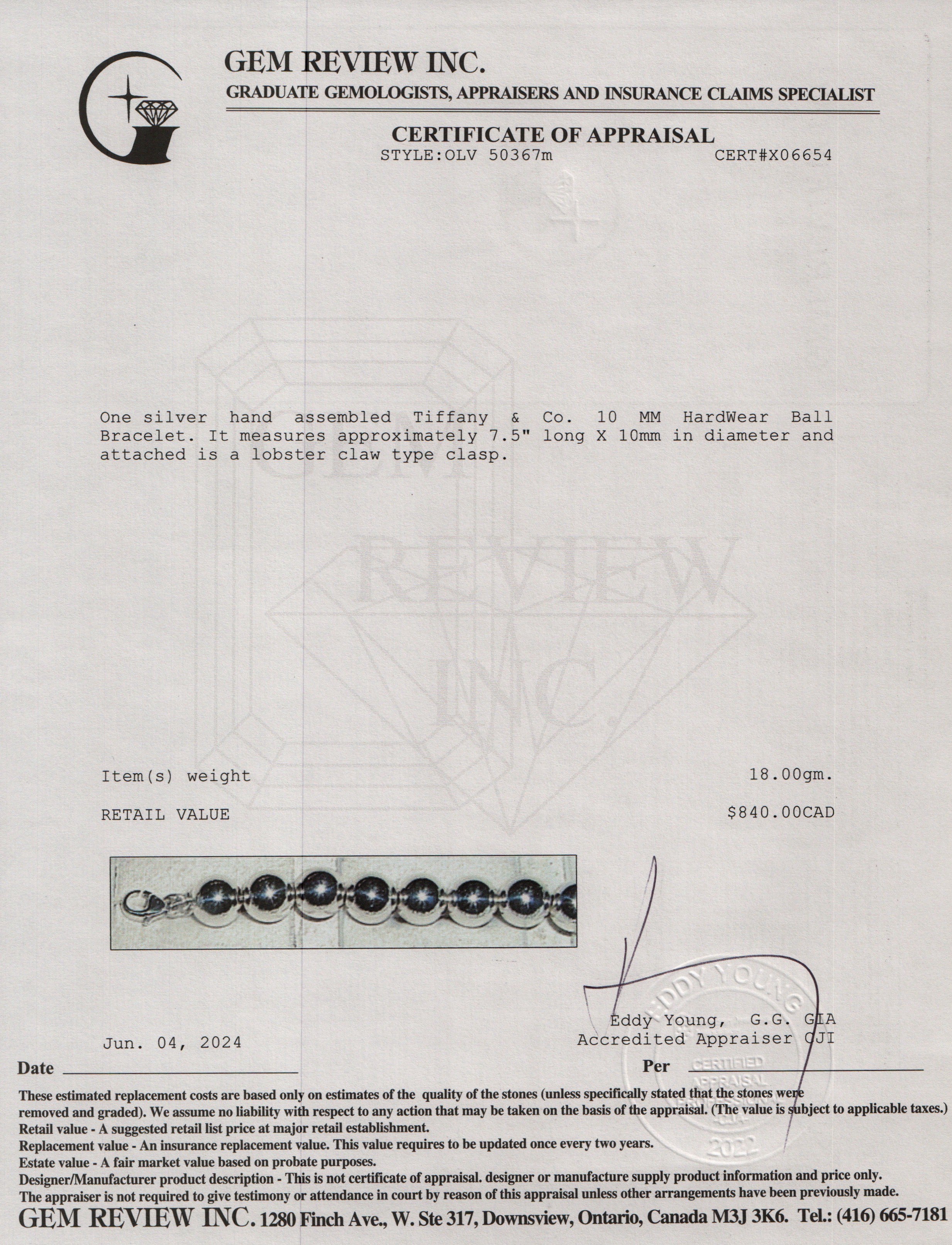 Tiffany & Co. Sterling Silver 10 MM HardWear Ball Bracelet