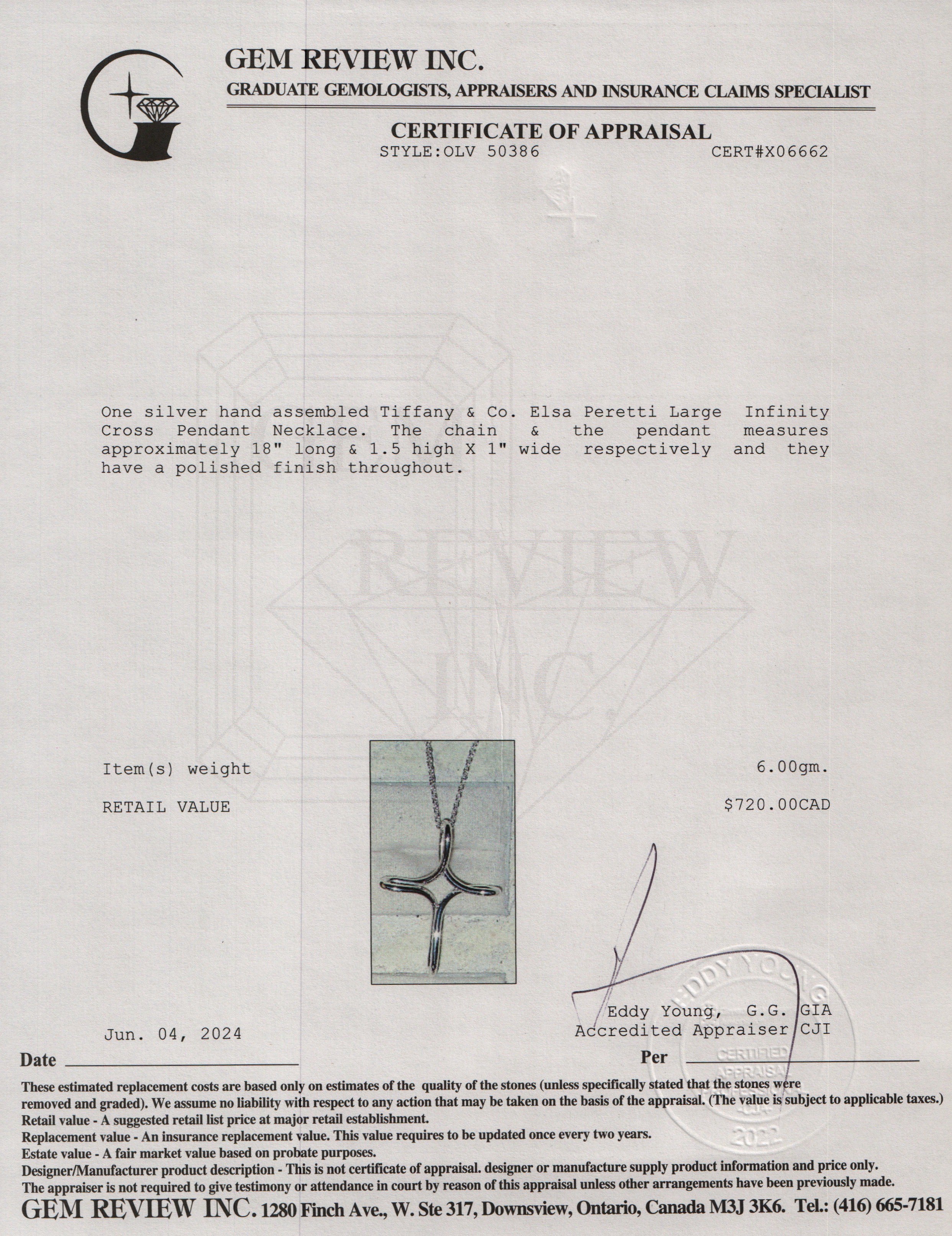 Tiffany & Co. Elsa Peretti Sterling Silver Large Infinity Cross Pendant Necklace