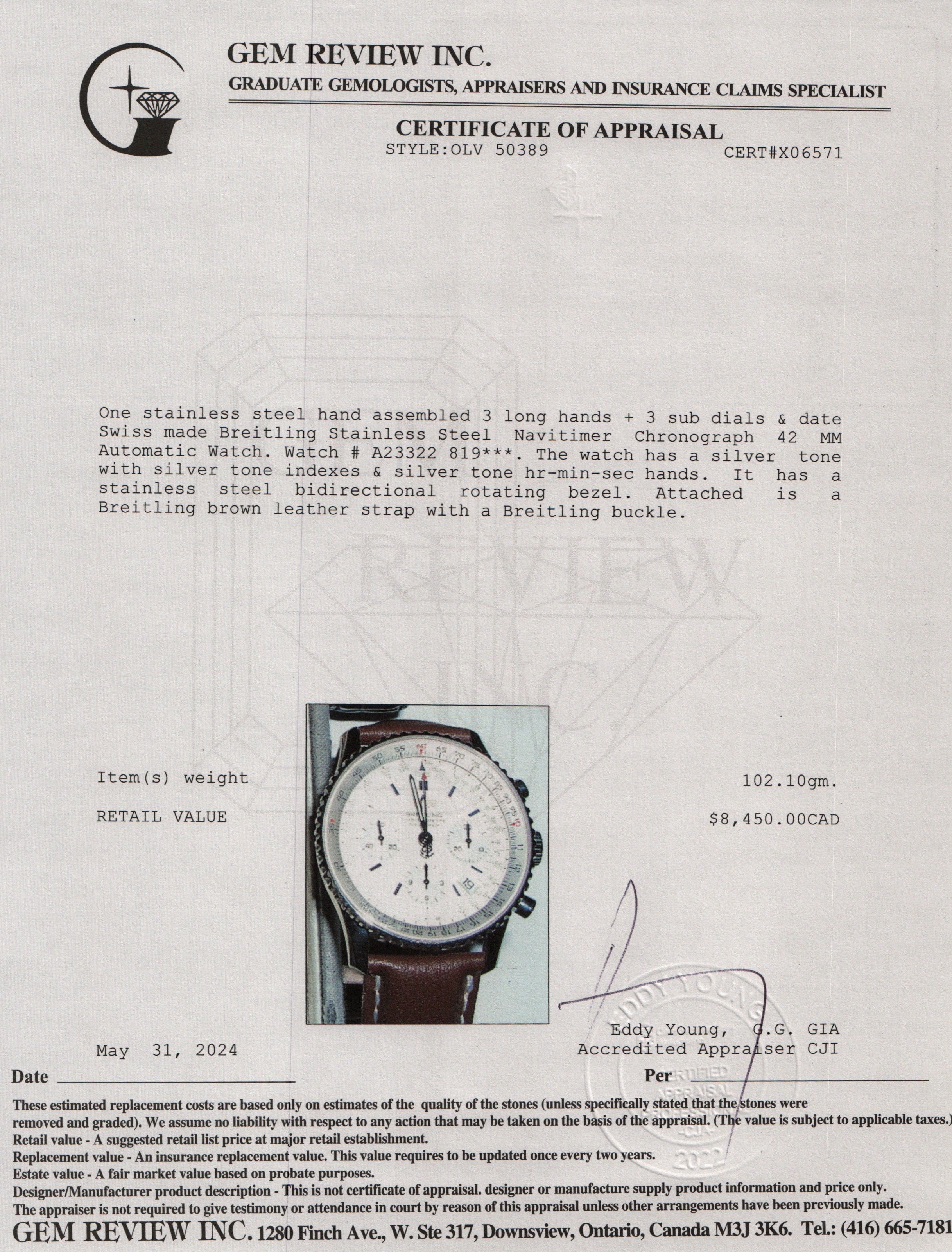 Breitling Stainless Steel Navitimer Chronograph 42 MM Automatic Watch A23322 w/ Box & Papers
