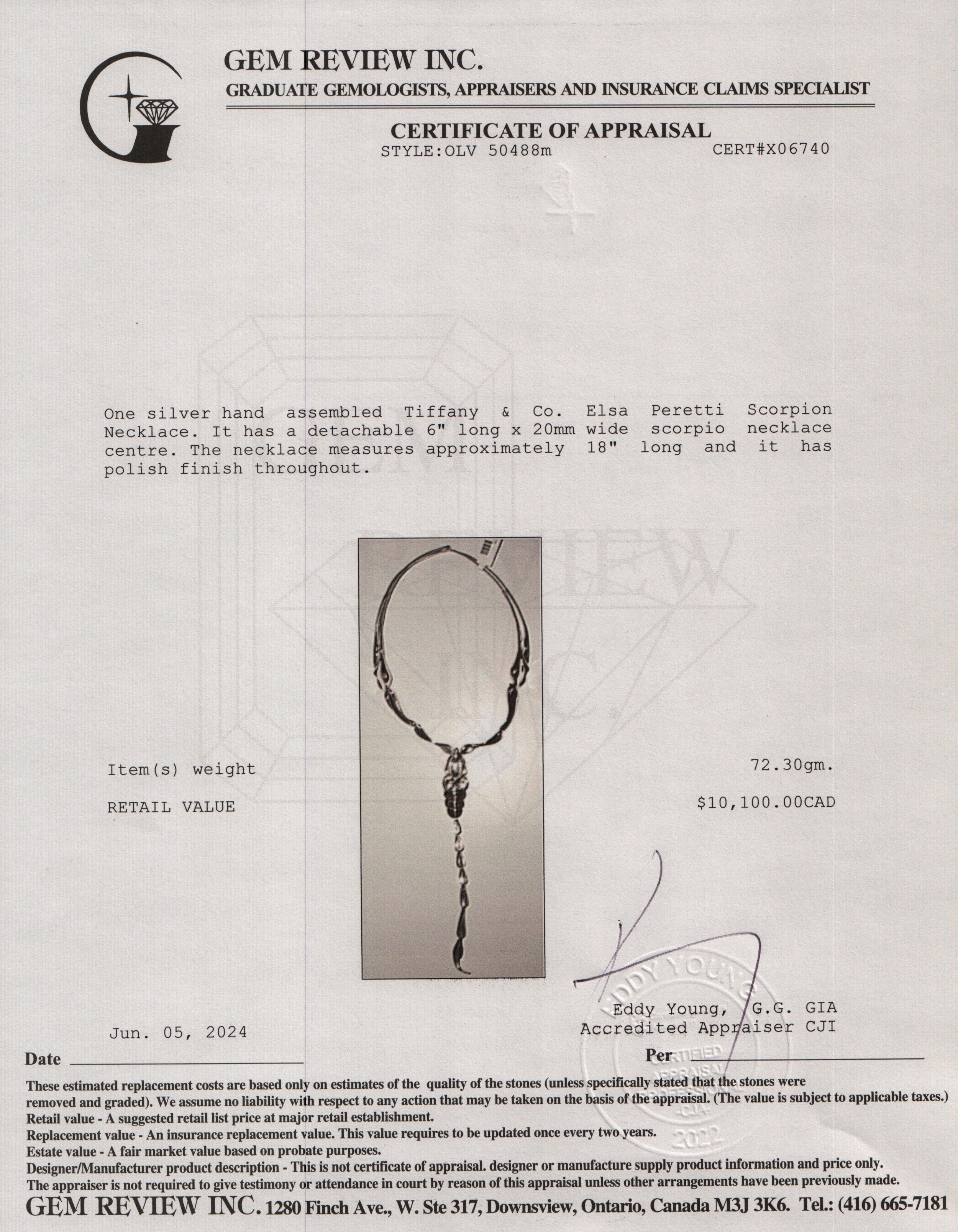 Tiffany & Co. Elsa Peretti Sterling Silver Scorpion Necklace w/ Box