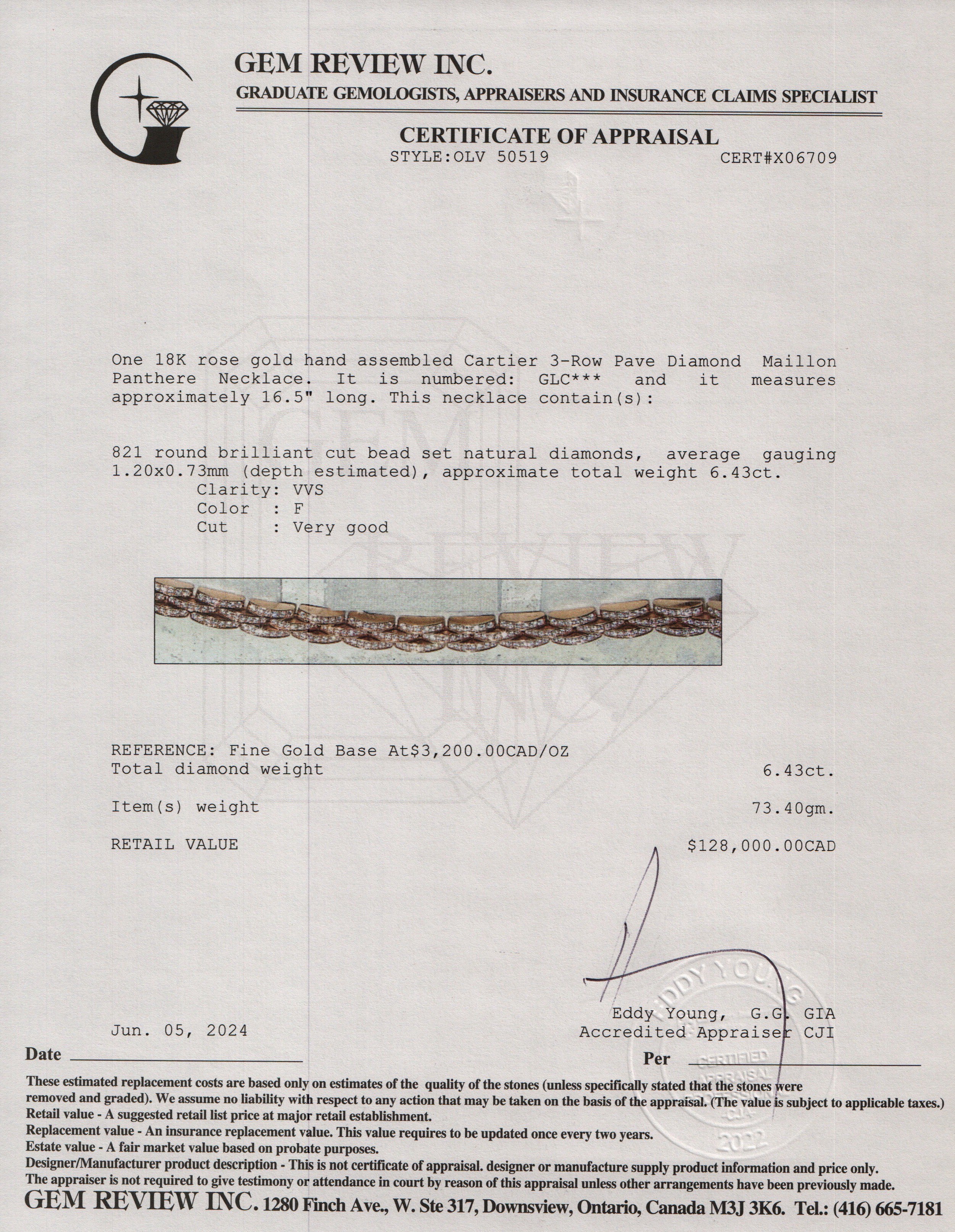 Cartier 18k Rose Gold 3-Row Pave Diamond Maillon Panthere Necklace w/ Box