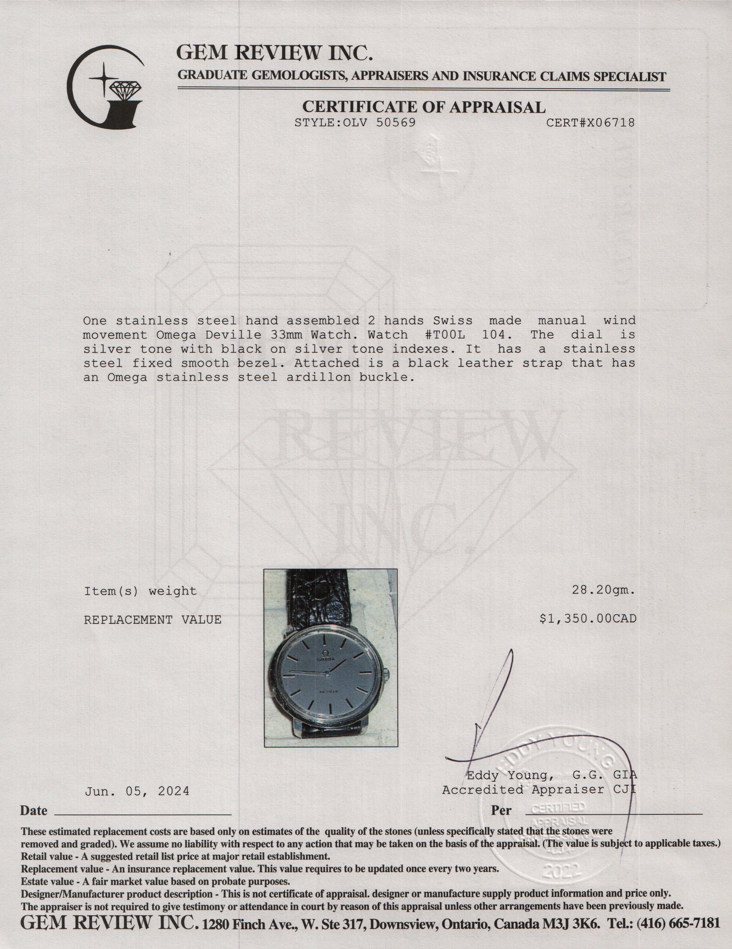 Omega Vintage Stainless Steel De Ville 33 MM Manual Wind Watch