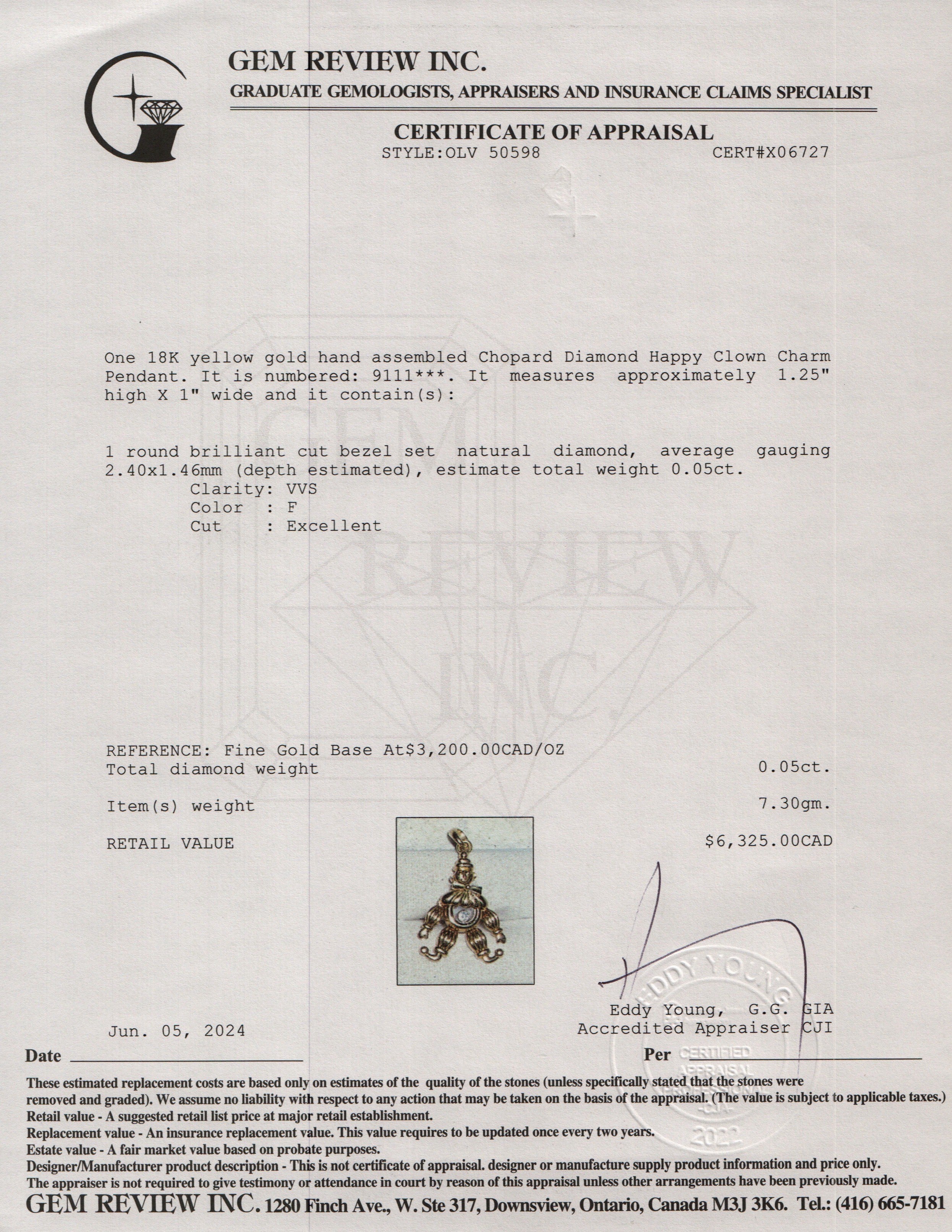 Chopard 18k Yellow Gold Diamond Happy Clown Charm Pendant